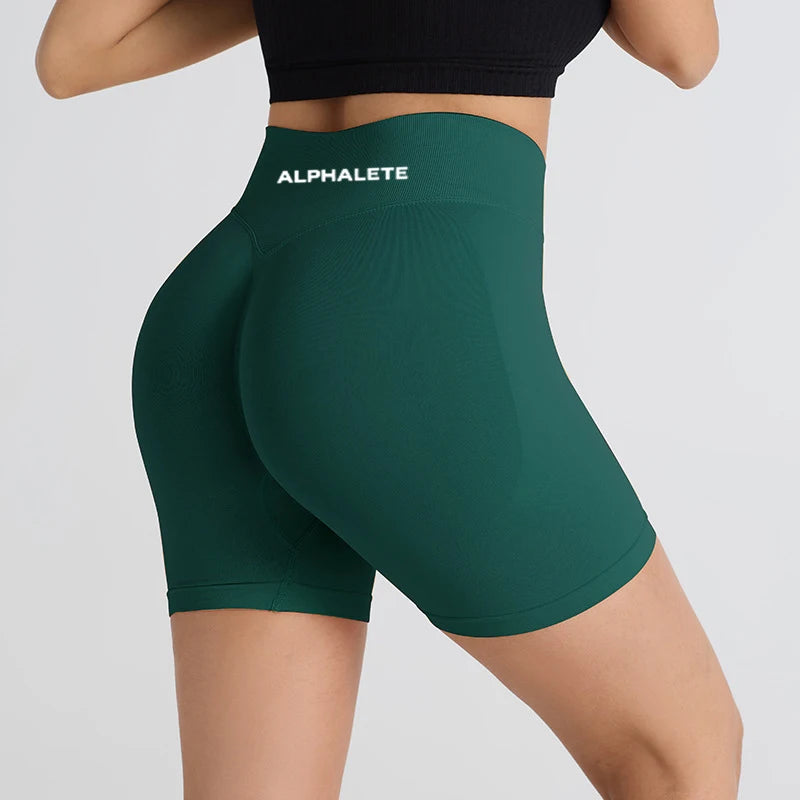 2025 ALPHALETE Impact Shorts Women Fitness Sports Biker Shorts Ribbed Band Yoga Shorts Workout Scrunch Butt Seamless Leggings