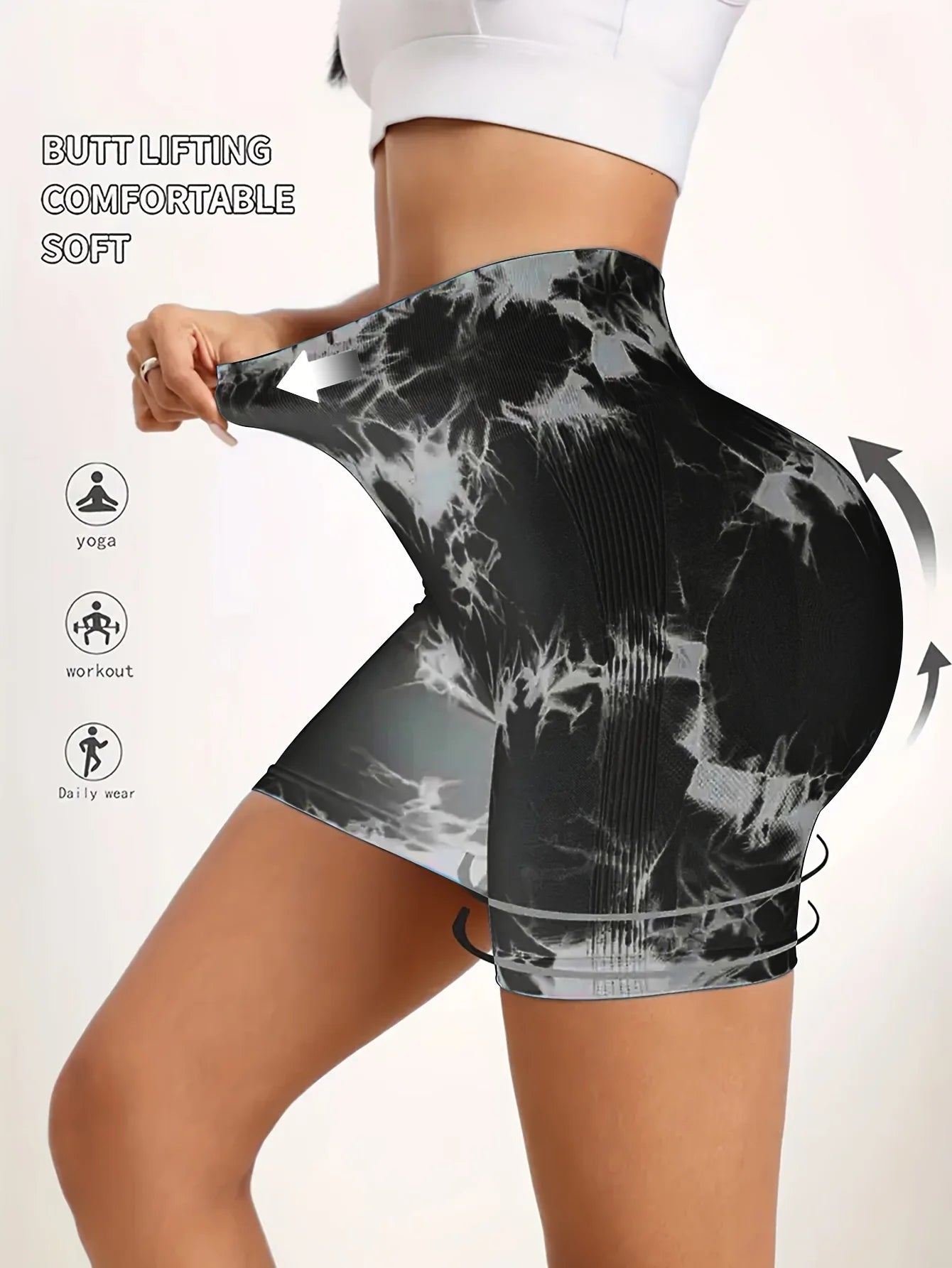 Seamless Tie Dye Yoga Shorts for Women High Waist Quick Dry Fitness Workout Running Shorts Lifting Hip Yoga Sports Tight Shorts