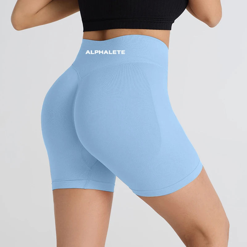 2025 ALPHALETE Impact Shorts Women Fitness Sports Biker Shorts Ribbed Band Yoga Shorts Workout Scrunch Butt Seamless Leggings