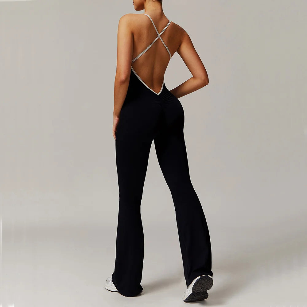V Back Jumpsuit Gym Set