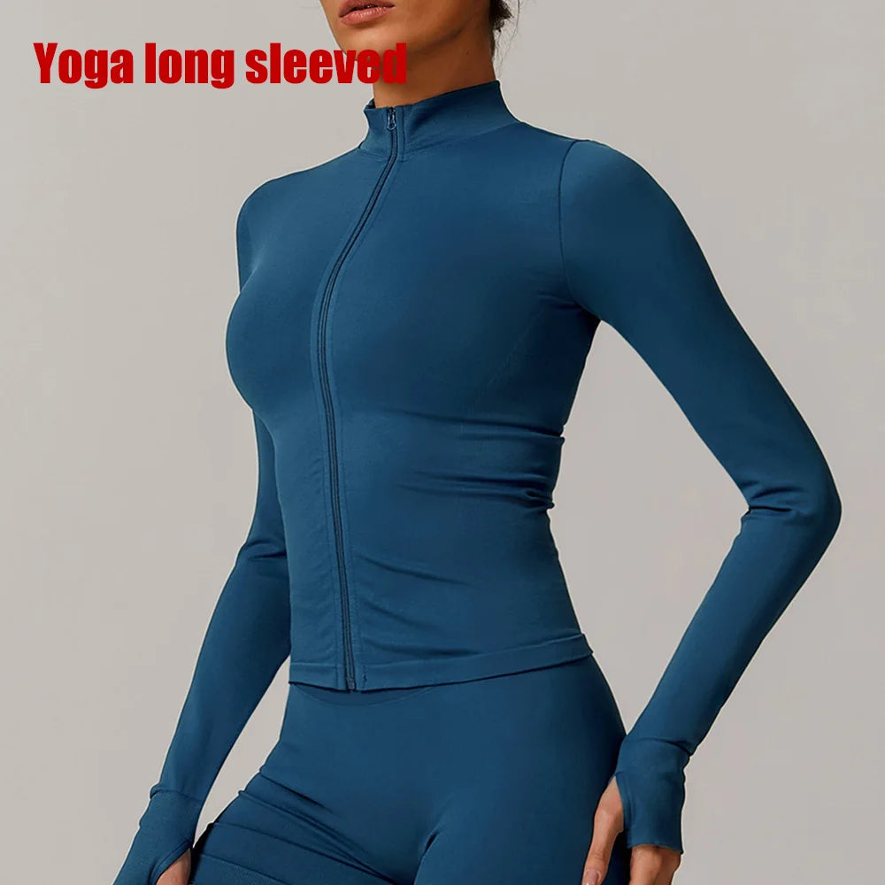 Seamless Yoga Clothes Women's Top Standing Collar Long Sleeved Sports Jacket