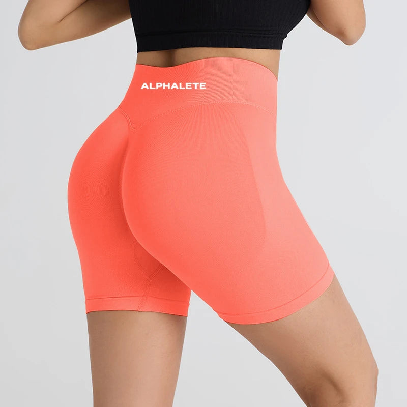 2025 ALPHALETE Impact Shorts Women Fitness Sports Biker Shorts Ribbed Band Yoga Shorts Workout Scrunch Butt Seamless Leggings