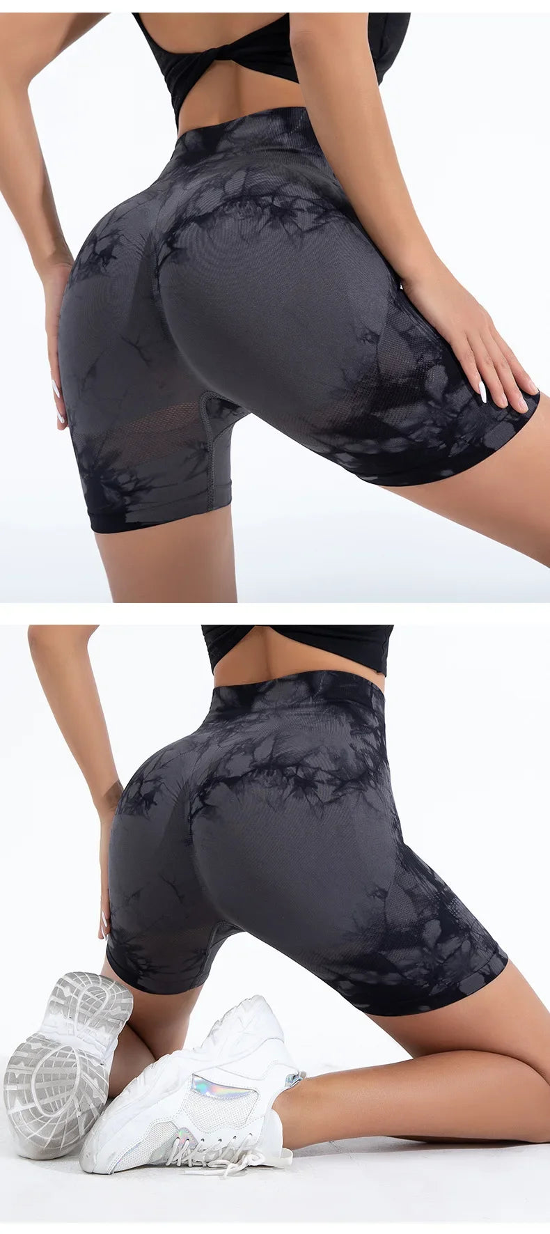 High Waist Yoga Shorts Women Seamless Push Up Shorts Gym Workout Running Shorts Tie Dye Fashion Knit Slim Three Point Pants