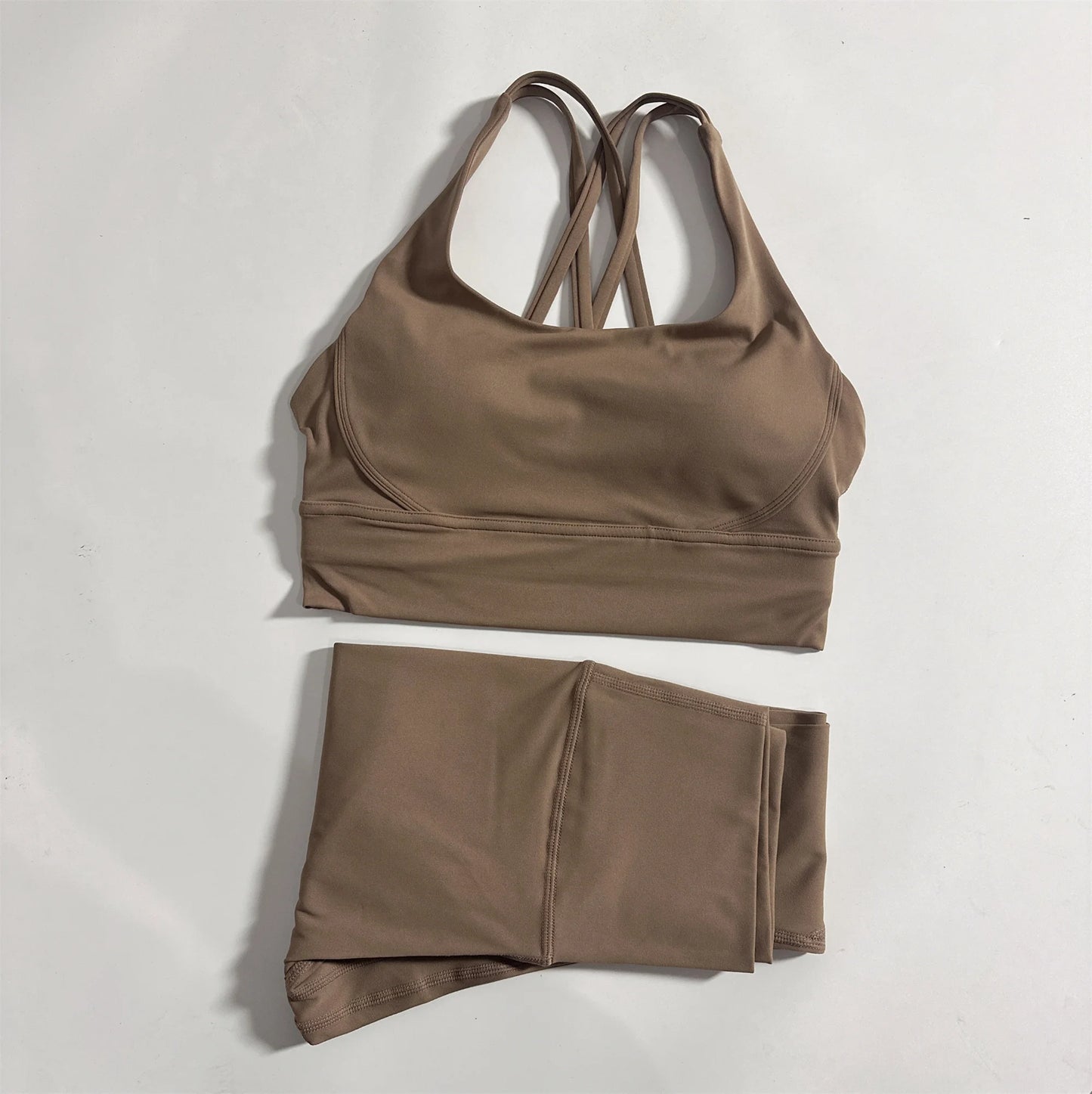Solid Color Gym Fitness Set Tight Soft cross Fitness Bra 2pc