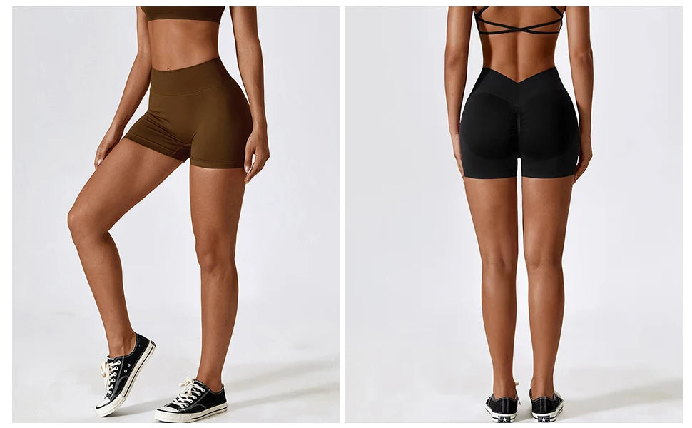 V Back Seamless Shorts Women Sports Shorts Cycling Yoga Shorts Scrunch Butt Biker Fitness High Waist Gym Shorts Leggings Woman