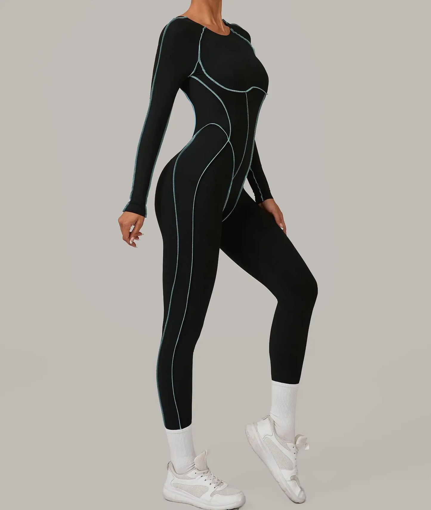 Yoga Suit Sport Fitness Seamless Line Contrast Color Skinny Pants One Piece