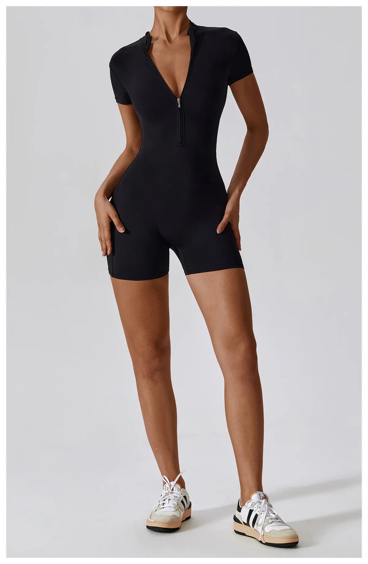 Summer Zipper Jumpsuit Short Sleeve Yoga Bodysuit