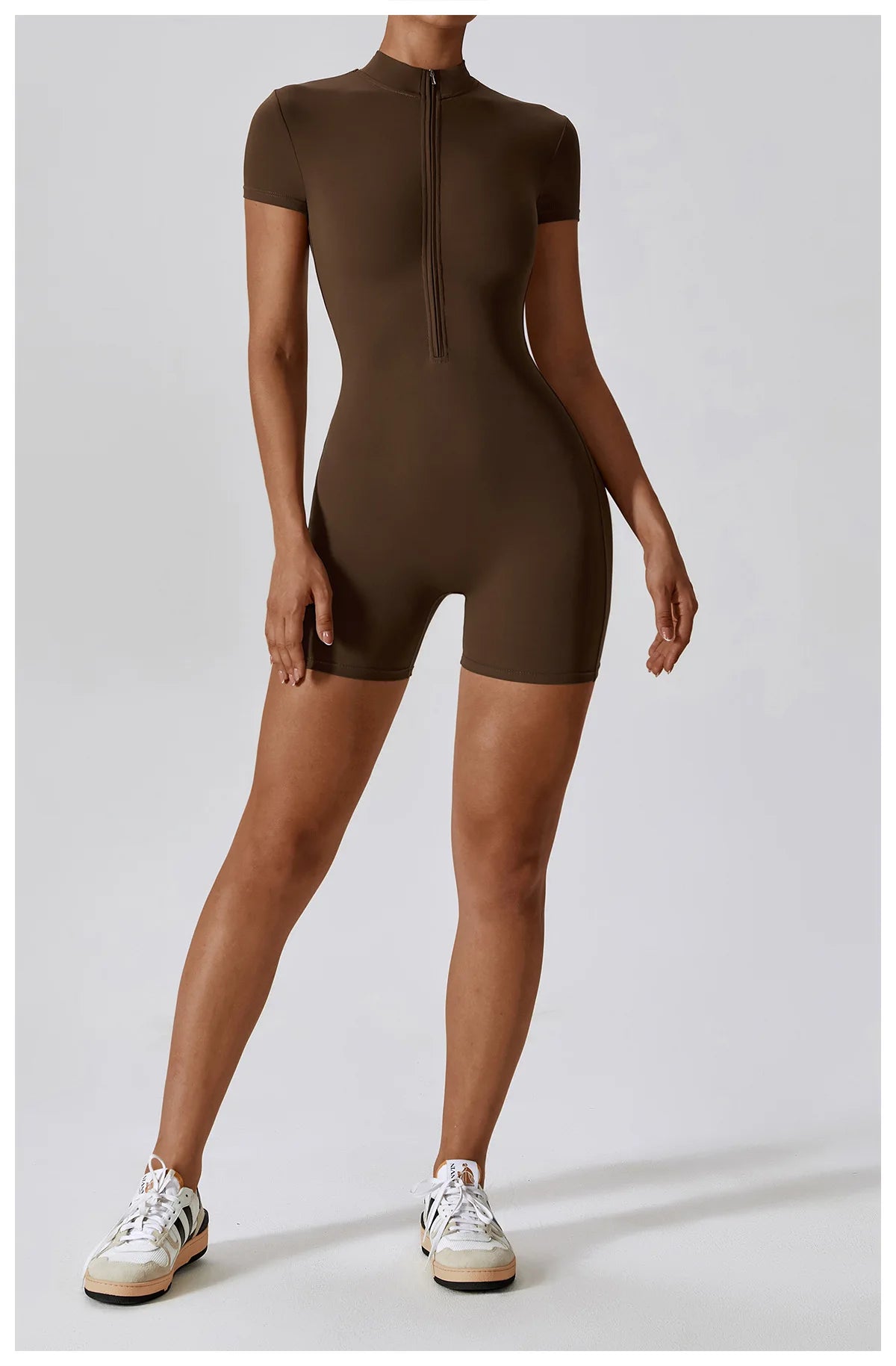 Summer Zipper Jumpsuit Short Sleeve Yoga Bodysuit