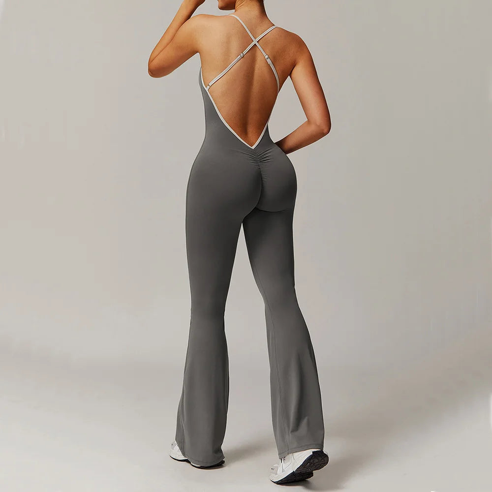 V Back Jumpsuit Gym Set