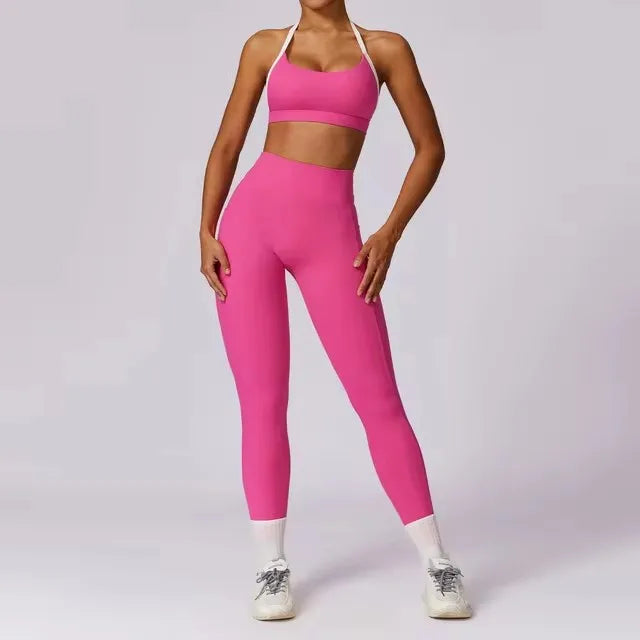 2Pcs Gym Set Women Workout Backless Yoga Suit