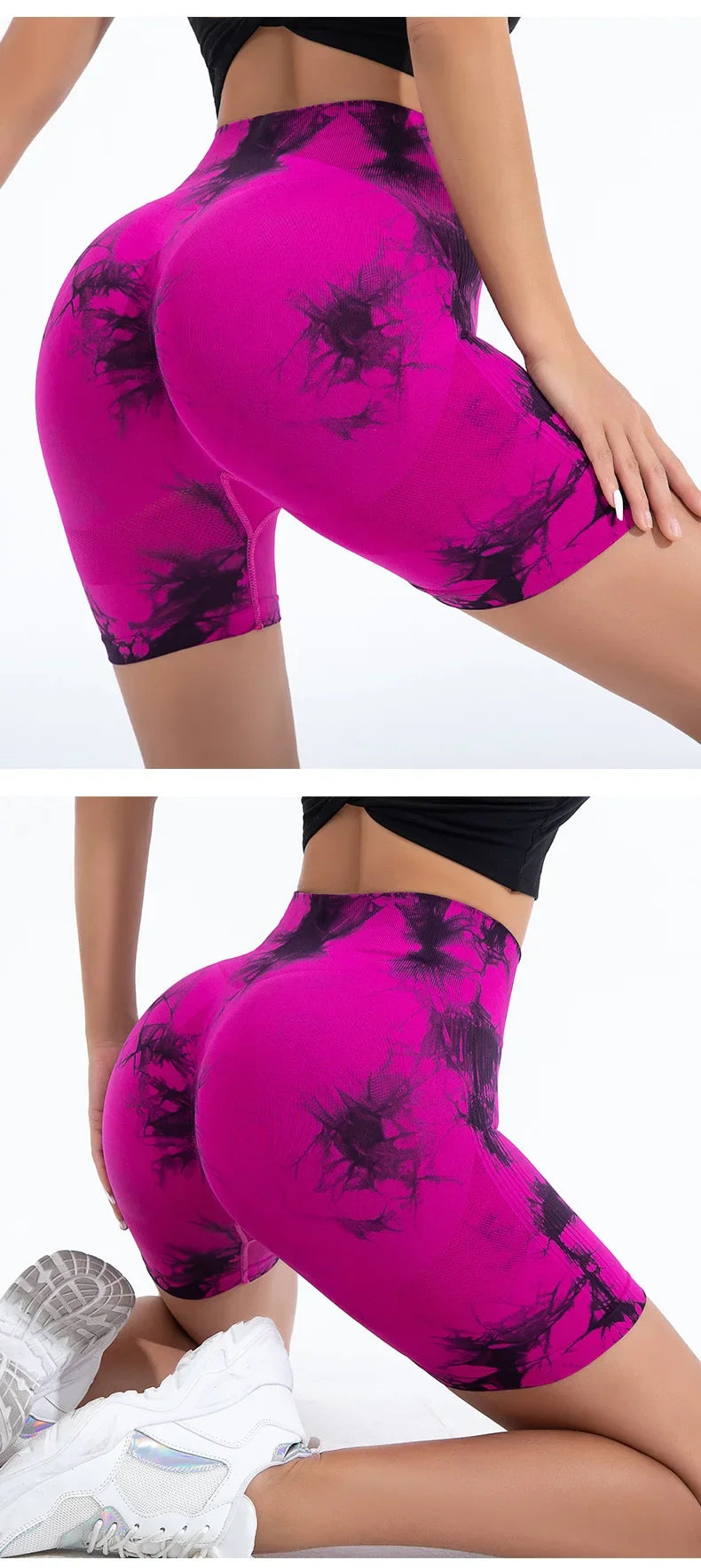 High Waist Yoga Shorts Women Seamless Push Up Shorts Gym Workout Running Shorts Tie Dye Fashion Knit Slim Three Point Pants