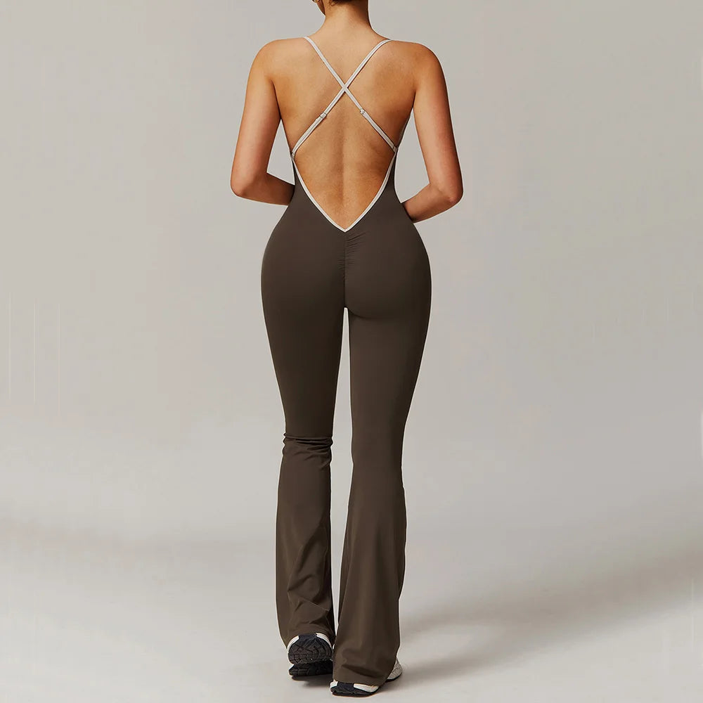 V Back Jumpsuit Gym Set