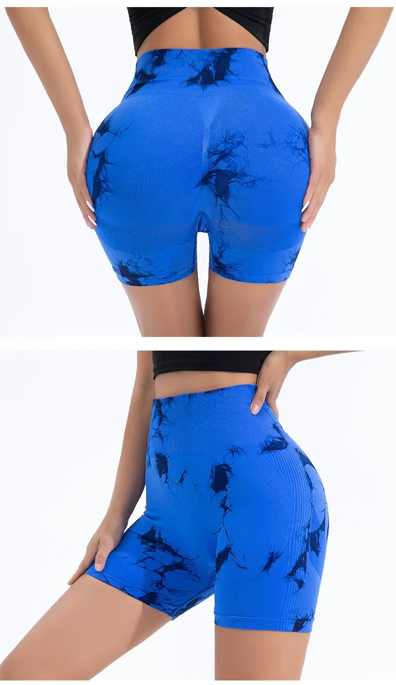 High Waist Yoga Shorts Women Seamless Push Up Shorts Gym Workout Running Shorts Tie Dye Fashion Knit Slim Three Point Pants