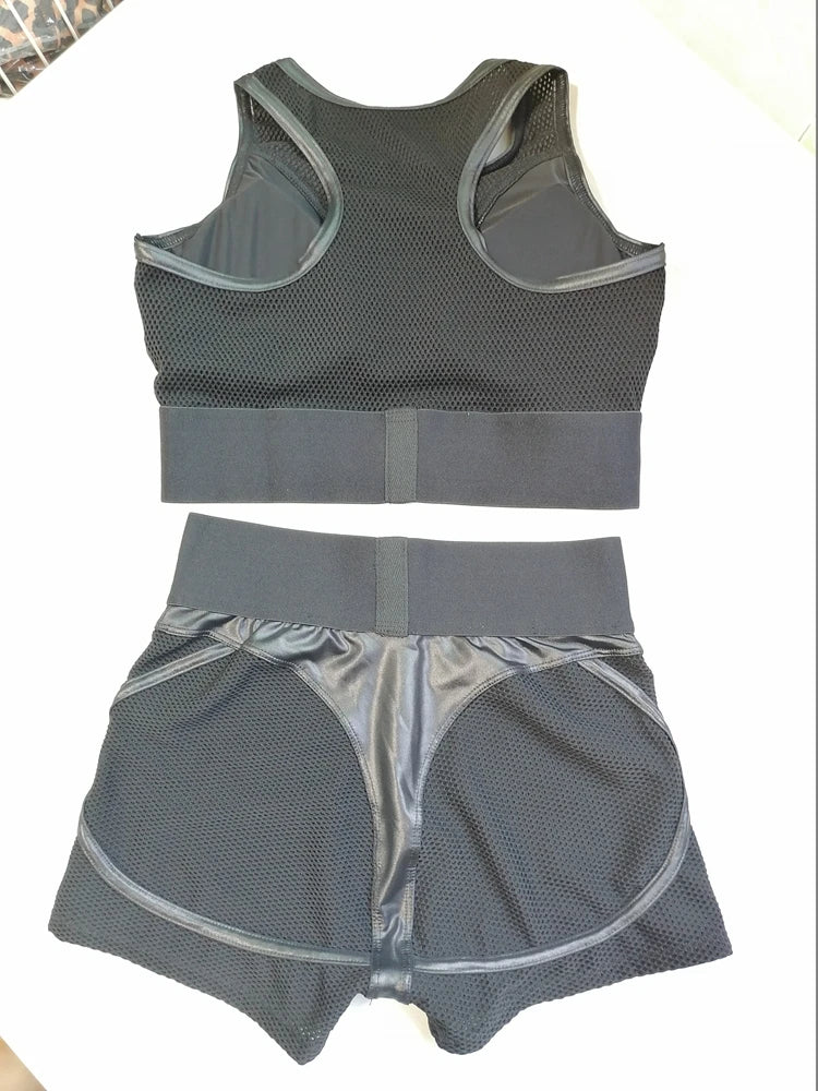 Wholesale Sexy Booty Shorts Transparent Mesh Sportswear Women 2024 Yoga Clothes Sports Bra Cycling Shorts Suit for Fitness Black