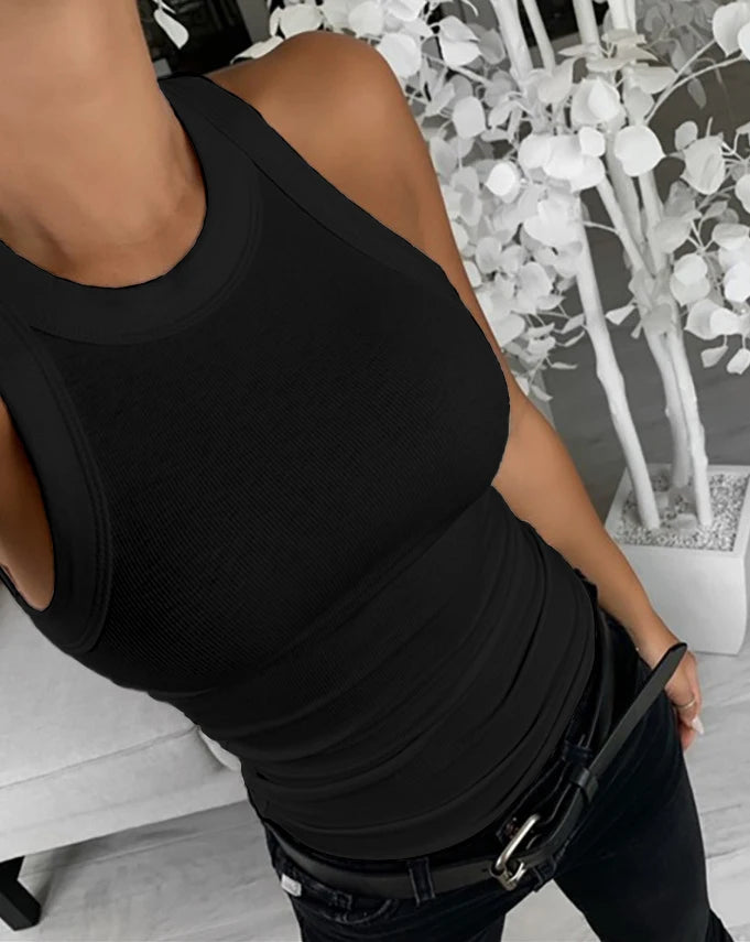 Sleeveless Ribbed Knit Tank Top