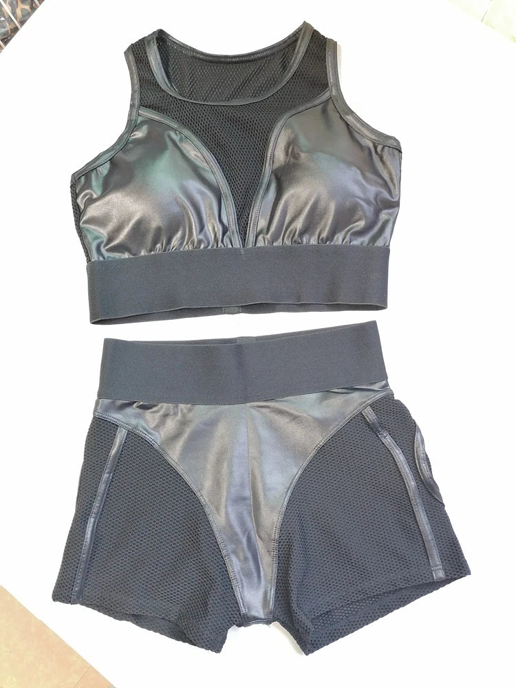 Wholesale Sexy Booty Shorts Transparent Mesh Sportswear Women 2024 Yoga Clothes Sports Bra Cycling Shorts Suit for Fitness Black