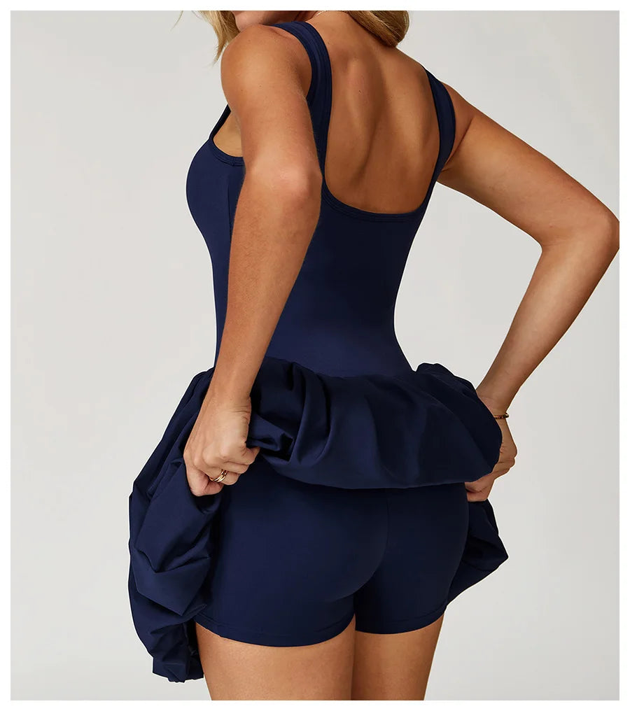 Yoga Sports Dress Women's Anti Glare Yoga Jumpsuit Running Fitness Tennis
