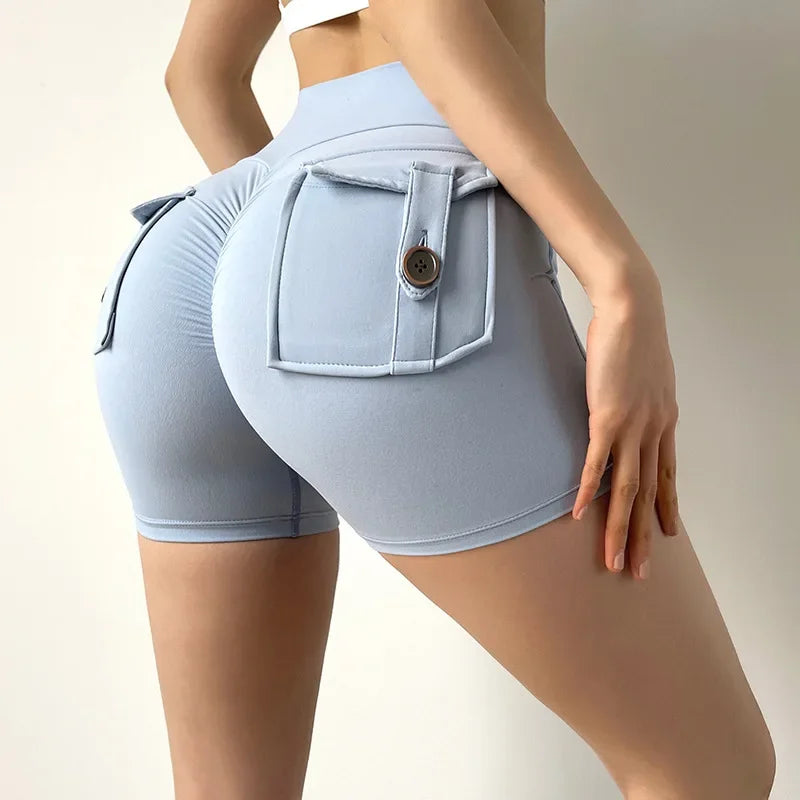 Yoga Shorts for Women Pocket Scrunched Butt Gym Leggings High Waist Push Up Tights Sexy Sports Shorts Fitness Running Shorts