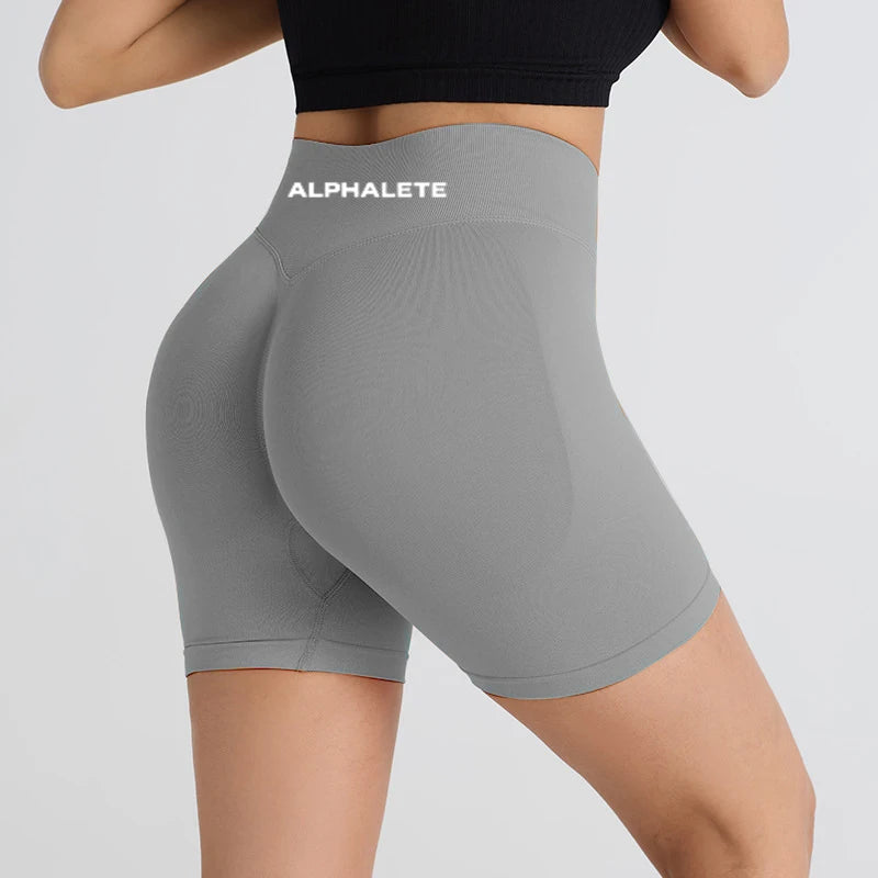2025 ALPHALETE Impact Shorts Women Fitness Sports Biker Shorts Ribbed Band Yoga Shorts Workout Scrunch Butt Seamless Leggings
