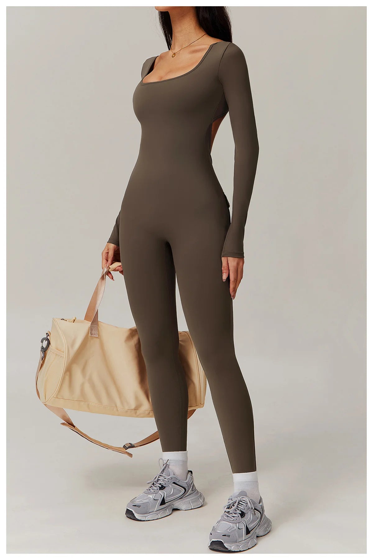 Backless Yoga Boilersuit Long Sleeved Women Sportswear Gym Jumpsuits