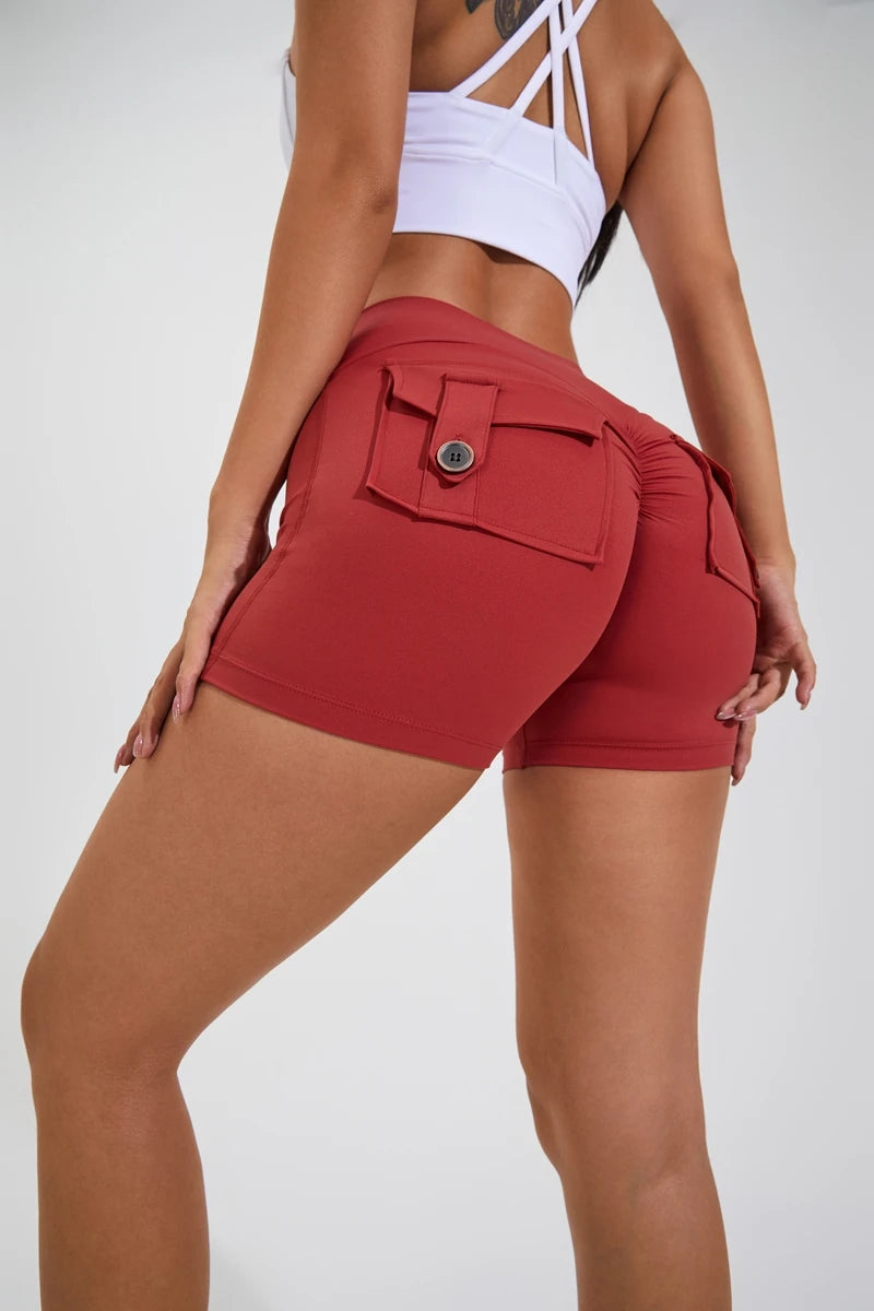QINACTIVE Yoga Shorts for Women Pocket Scrunched Butt Gym Leggings High Waist Push Up Tights Sexy Booty Sports Shorts Fitness