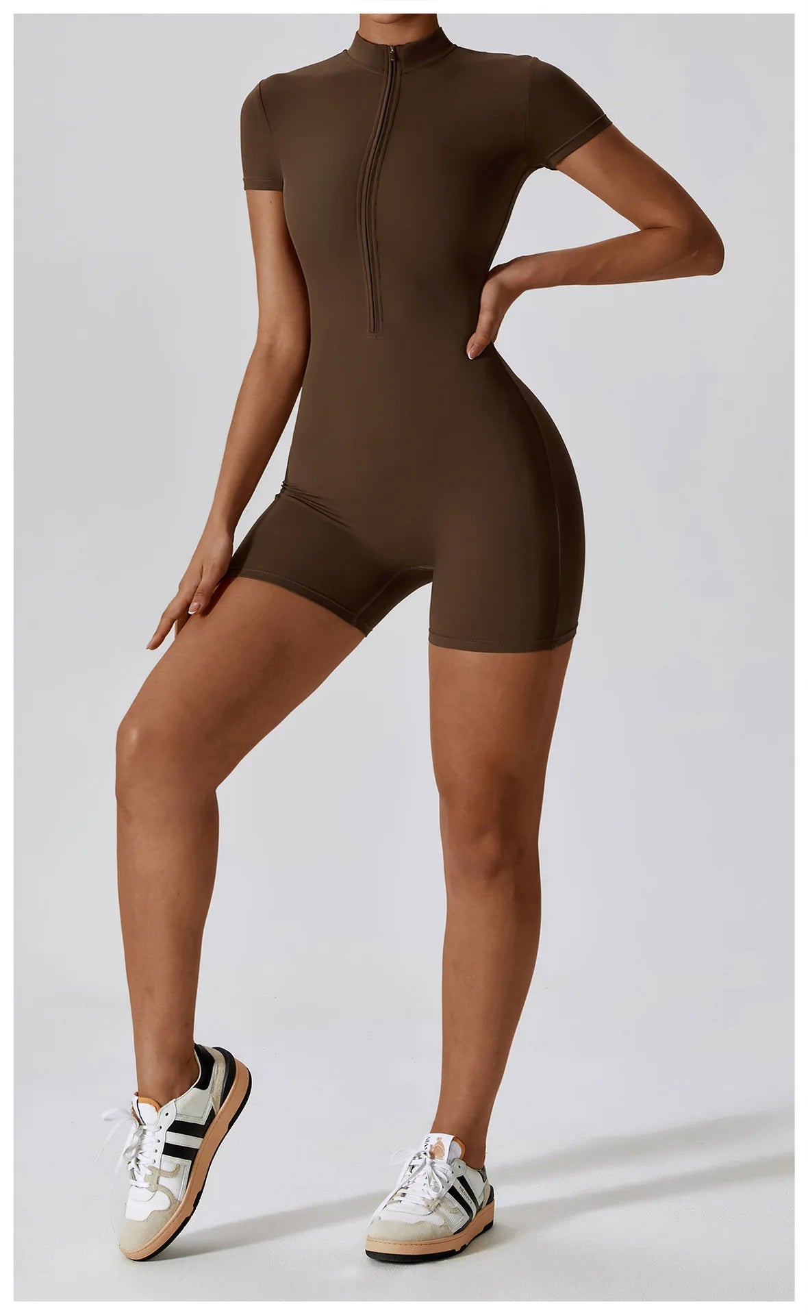 Summer Zipper Jumpsuit Short Sleeve Yoga Bodysuit