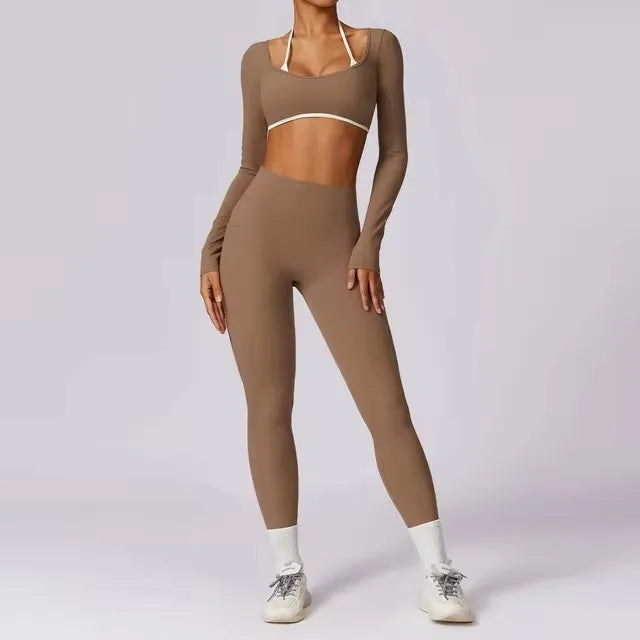 2Pcs Gym Set Women Workout Backless Yoga Suit