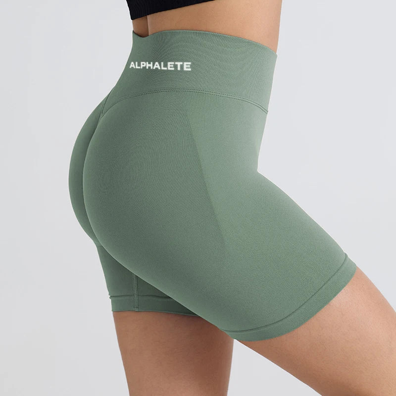 2025 ALPHALETE Impact Shorts Women Fitness Sports Biker Shorts Ribbed Band Yoga Shorts Workout Scrunch Butt Seamless Leggings