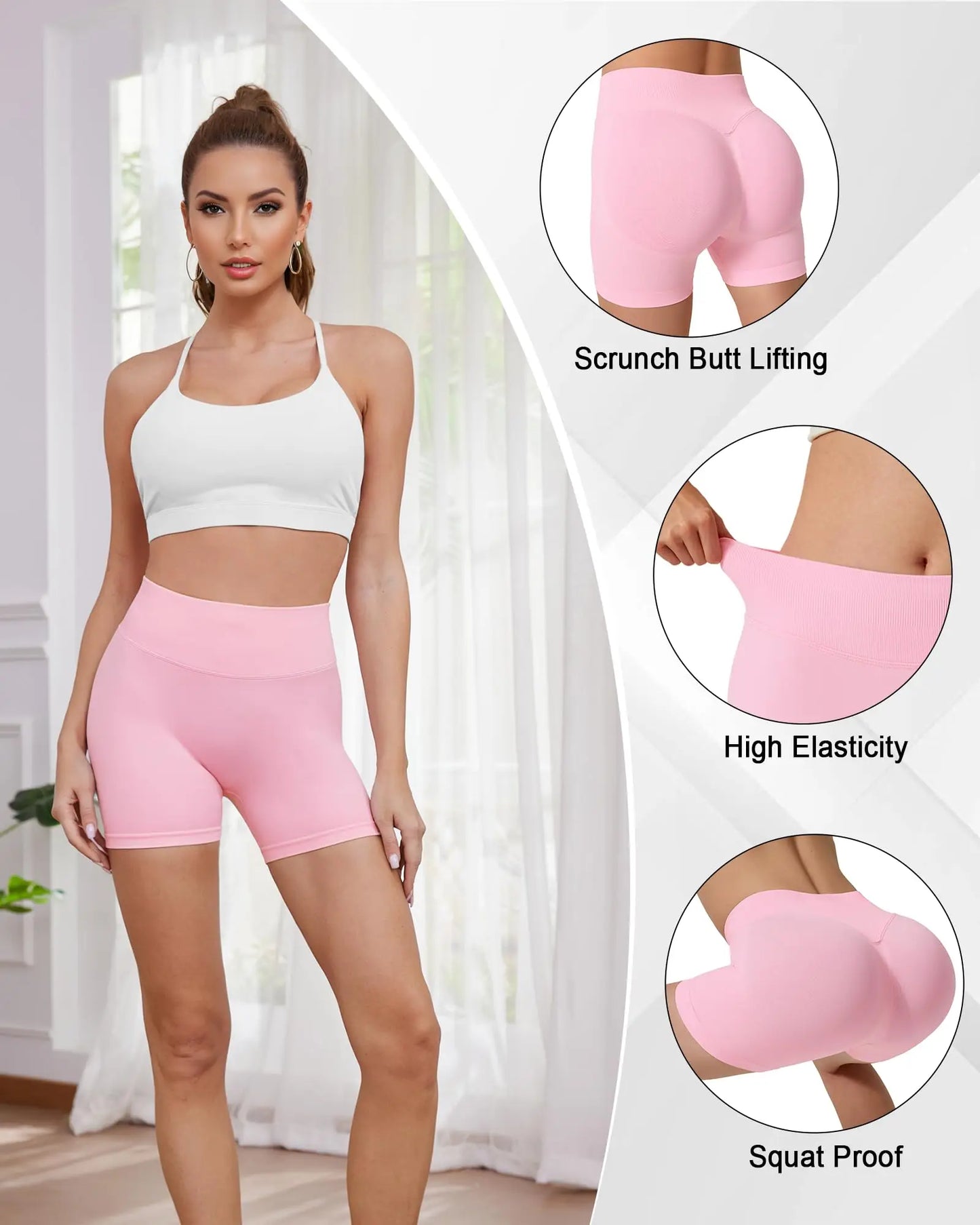 Women Seamless Yoga Sports Shorts Stretch Scrunch Butt Gym Shorts Low Ribbed Workout Running Leggings Sexy Athletic Yoga Shorts