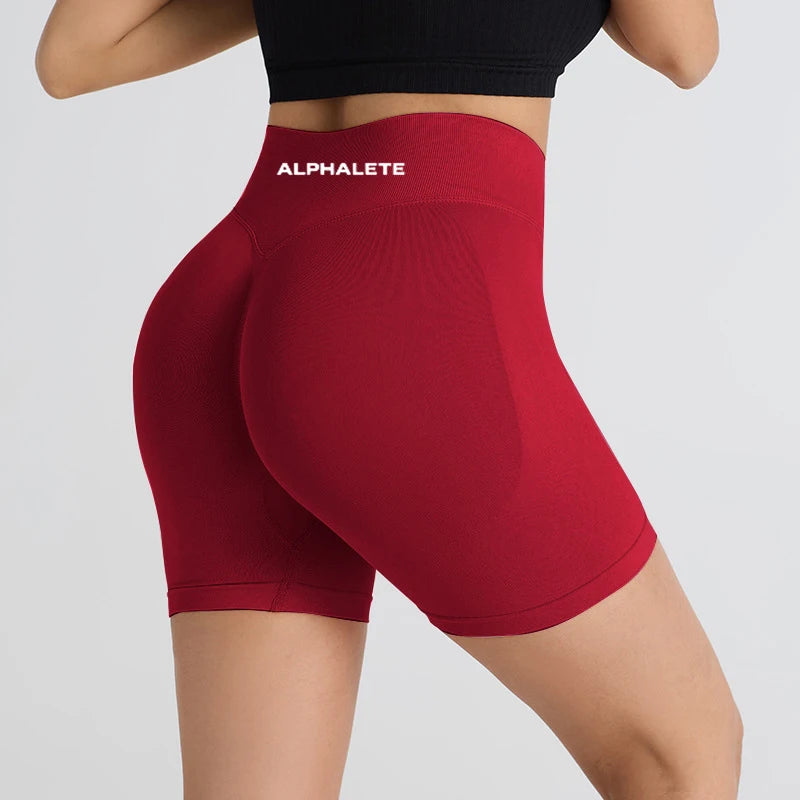 2025 ALPHALETE Impact Shorts Women Fitness Sports Biker Shorts Ribbed Band Yoga Shorts Workout Scrunch Butt Seamless Leggings