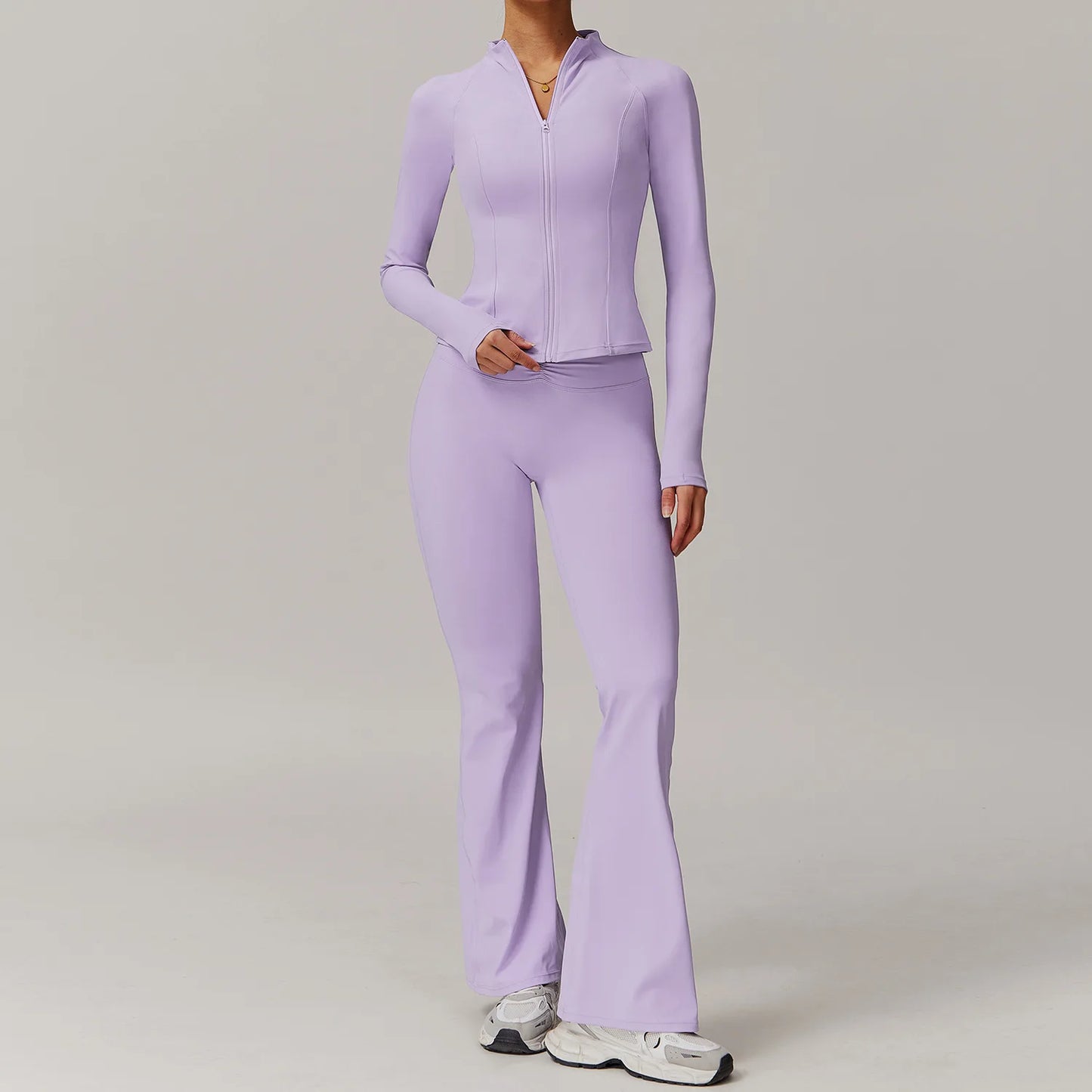 2PCS Yoga Suit Women Gym Set Long Sleeve Zipper