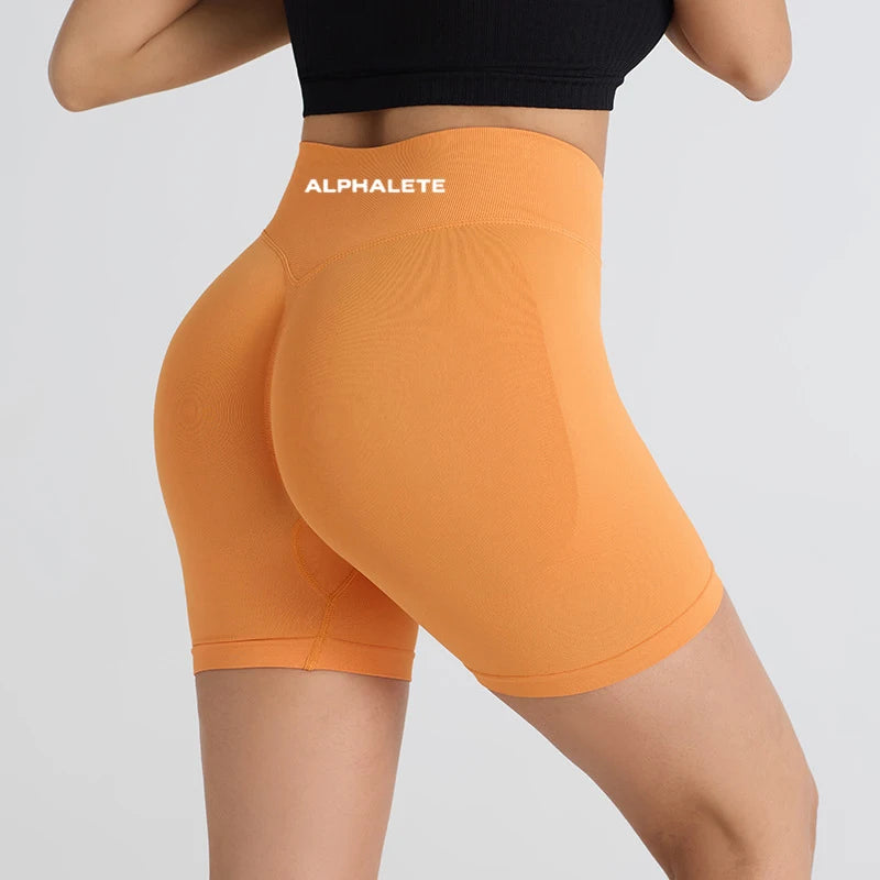 2025 ALPHALETE Impact Shorts Women Fitness Sports Biker Shorts Ribbed Band Yoga Shorts Workout Scrunch Butt Seamless Leggings
