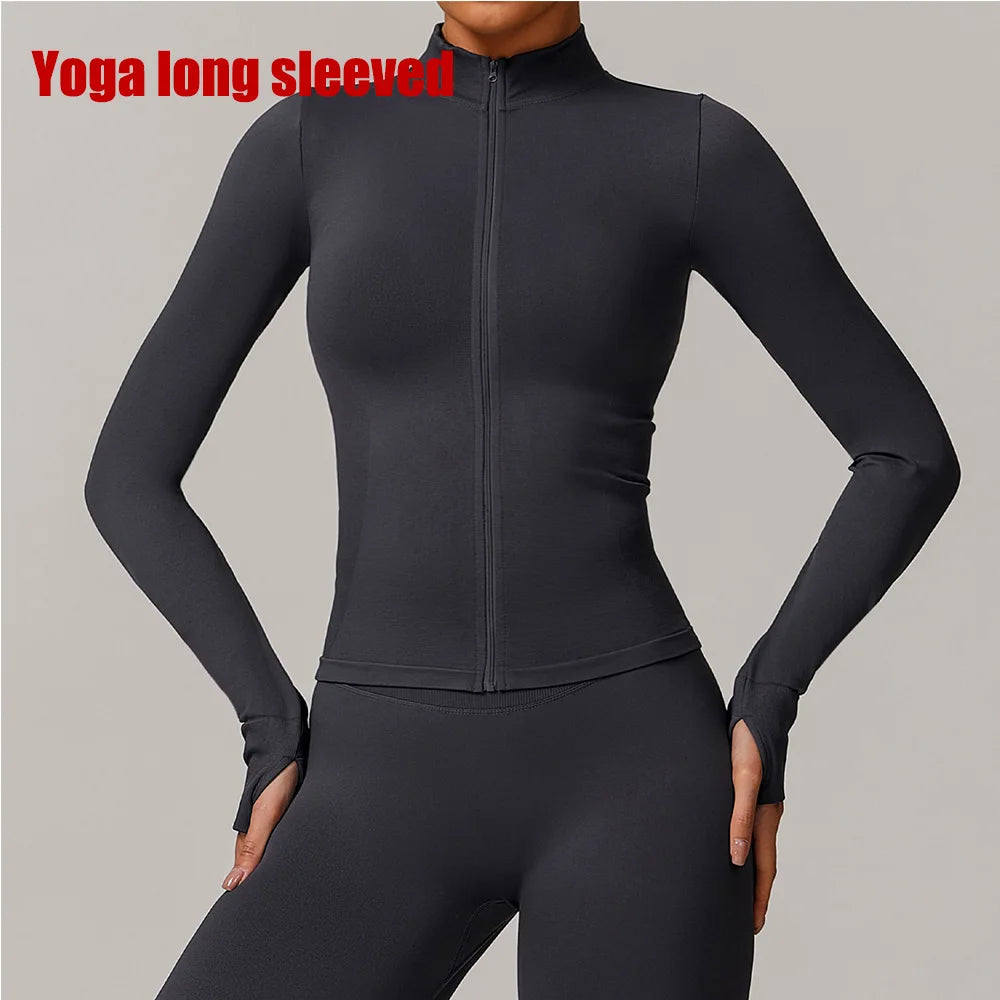 Seamless Yoga Clothes Women's Top Standing Collar Long Sleeved Sports Jacket