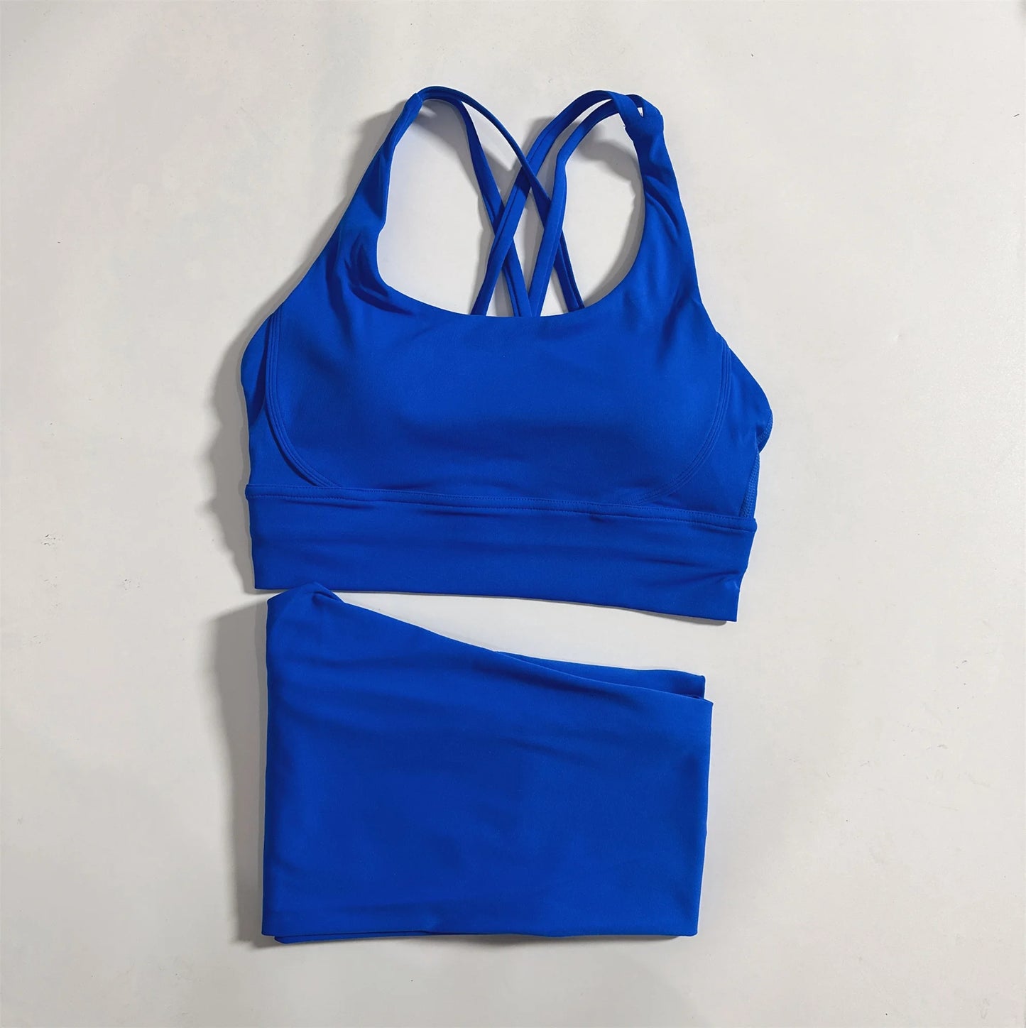 Solid Color Gym Fitness Set Tight Soft cross Fitness Bra 2pc