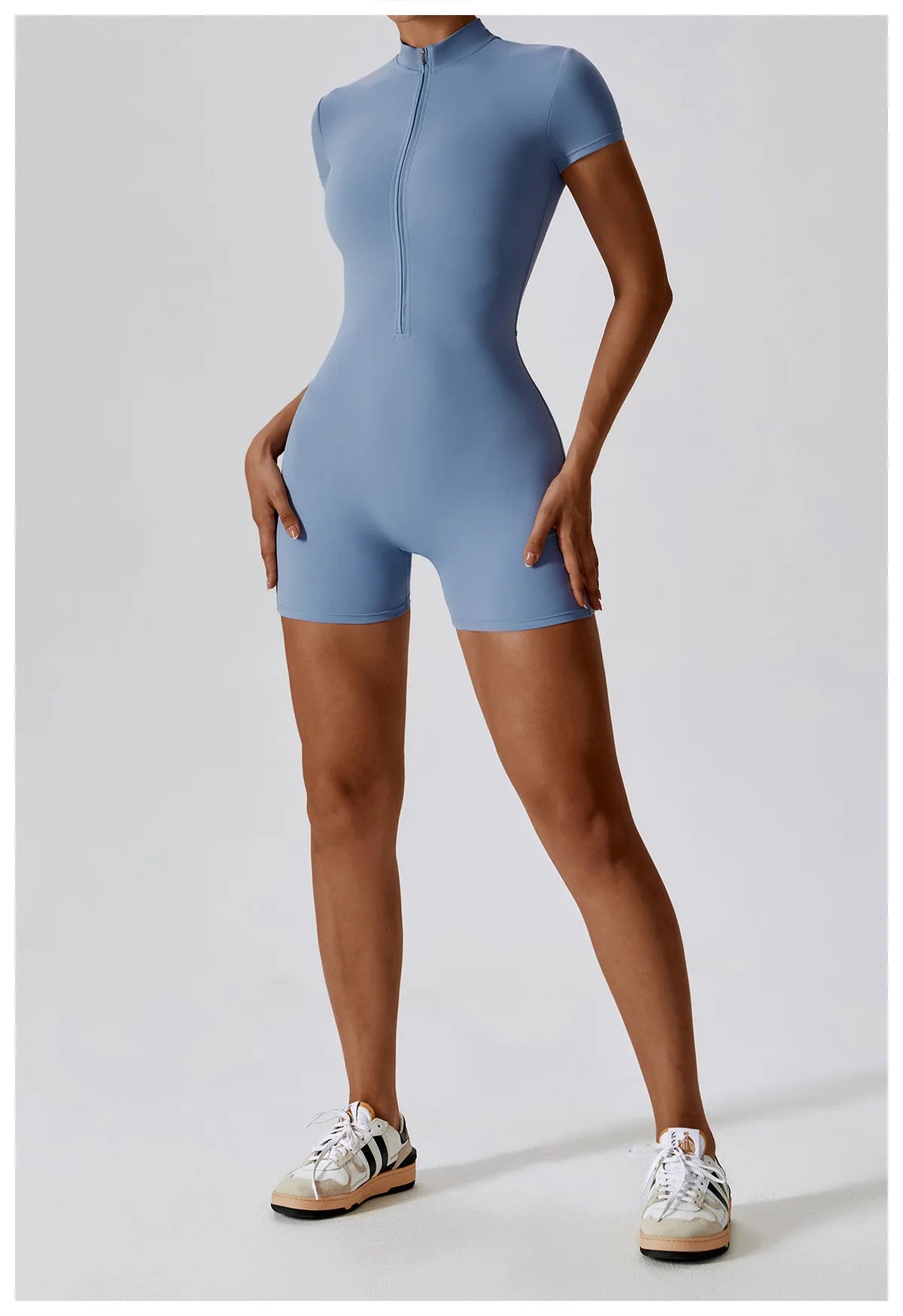 Summer Zipper Jumpsuit Short Sleeve Yoga Bodysuit