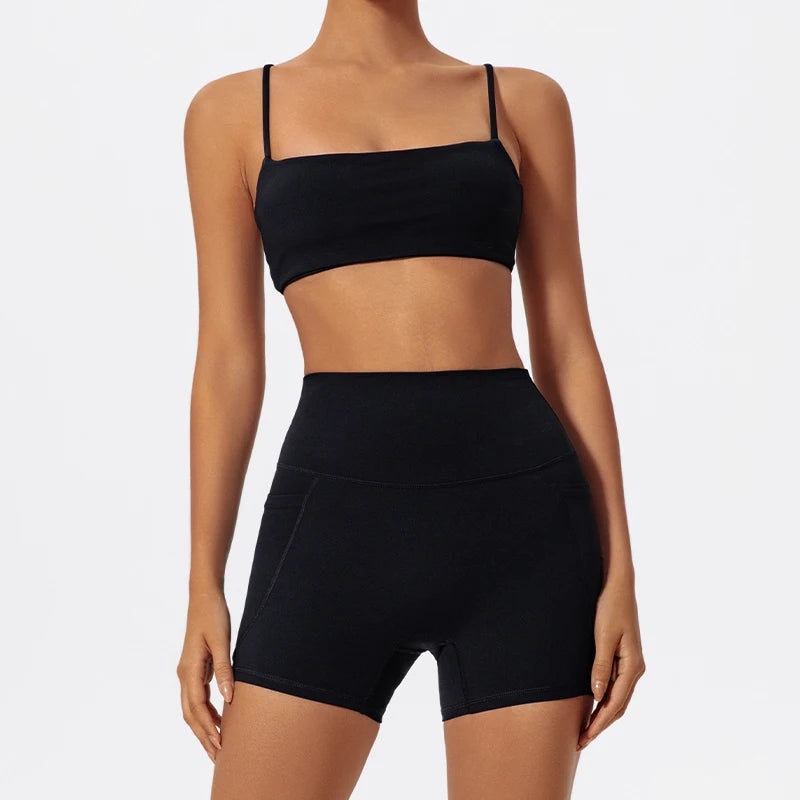 Two Piece Gym Workout Set Female Bra Yoga Sets 2ps Shorts Fitness Wear