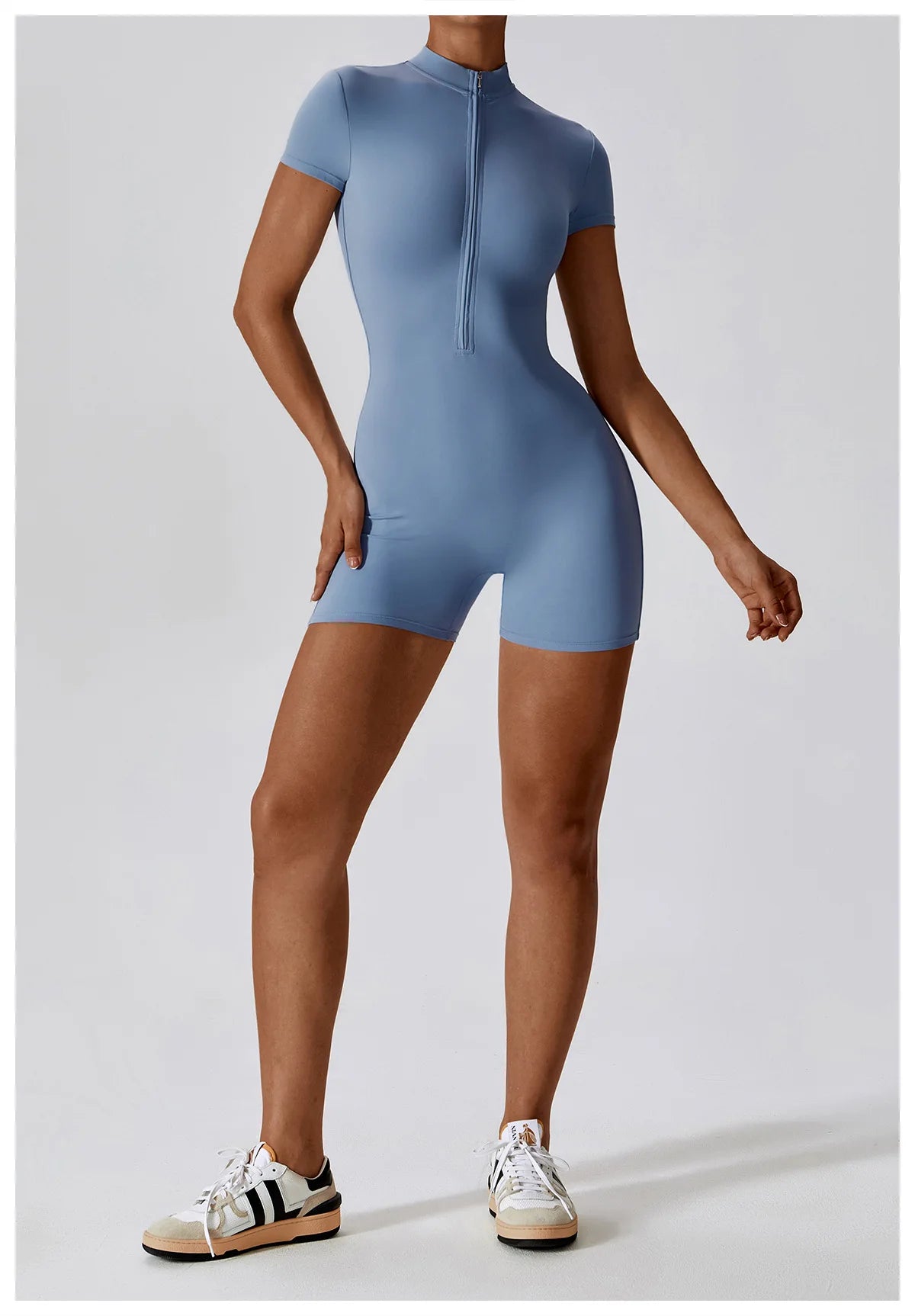 Summer Zipper Jumpsuit Short Sleeve Yoga Bodysuit