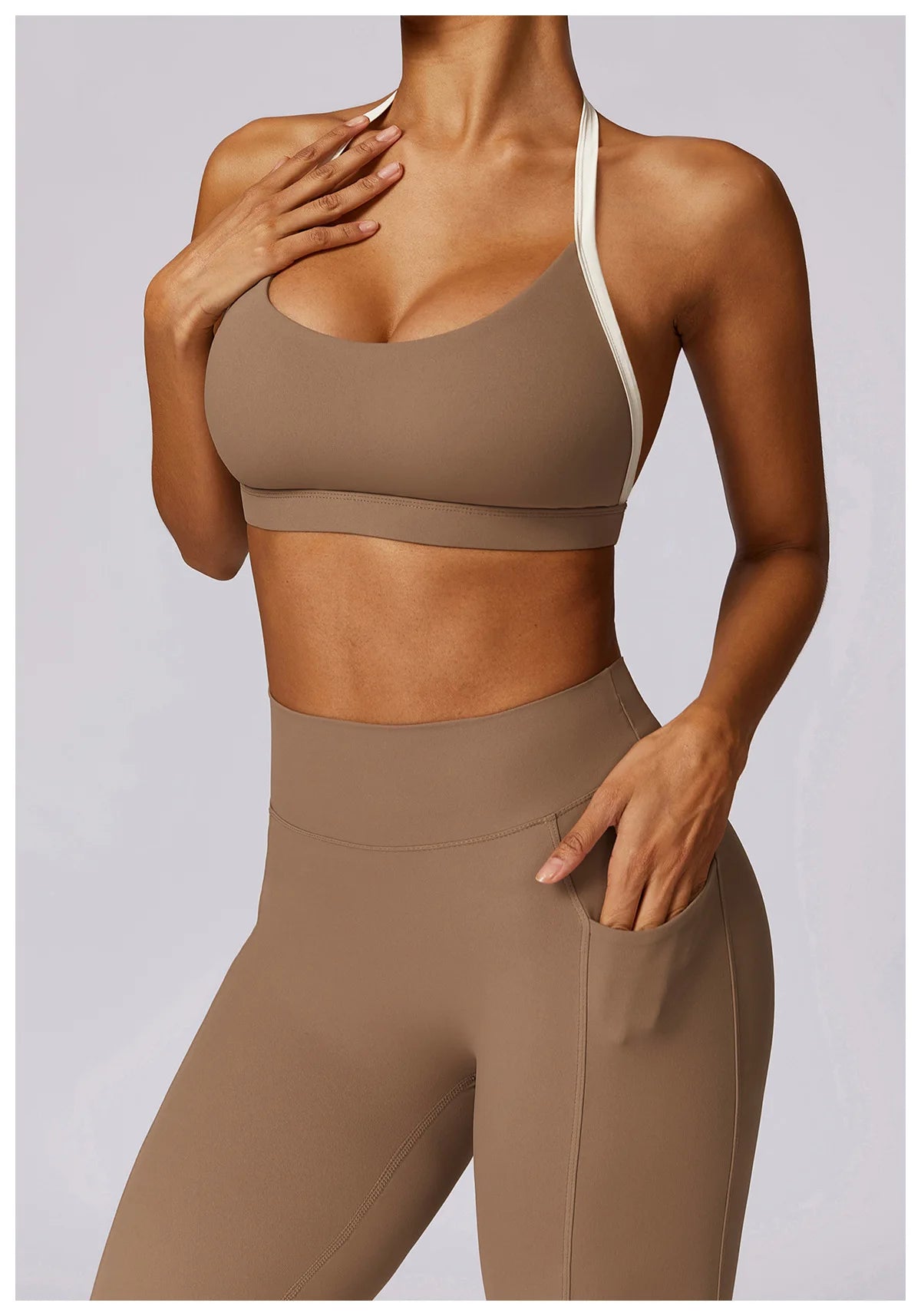 2Pcs Gym Set Women Workout Backless Yoga Suit