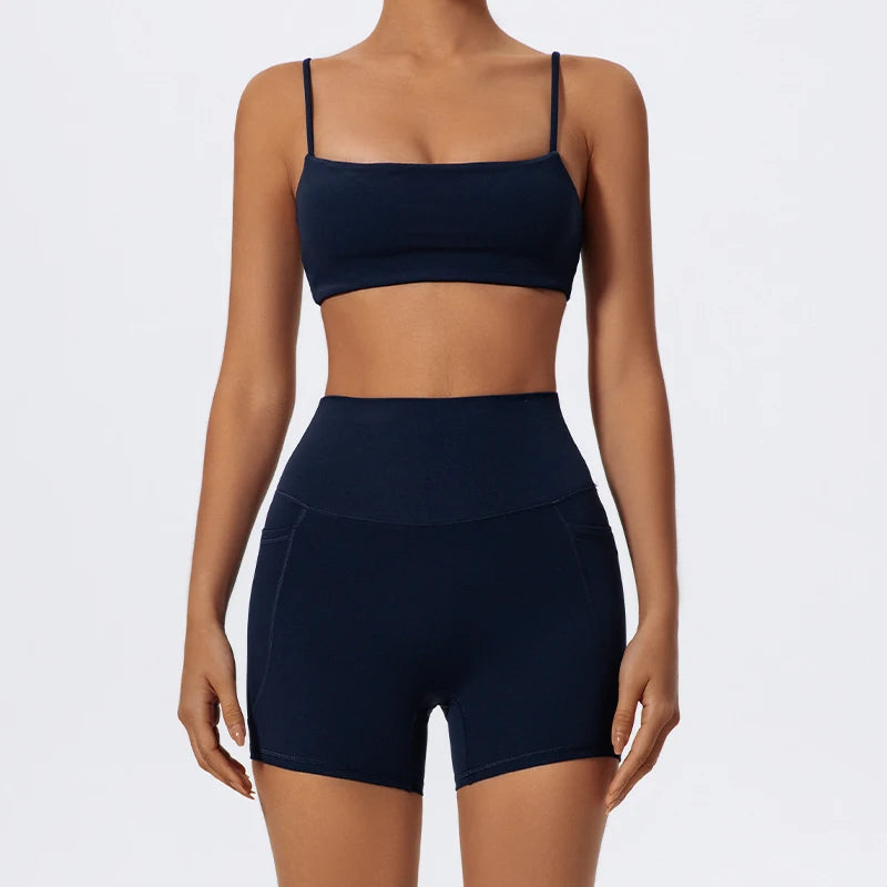 Two Piece Gym Workout Set Female Bra Yoga Sets 2ps Shorts Fitness Wear