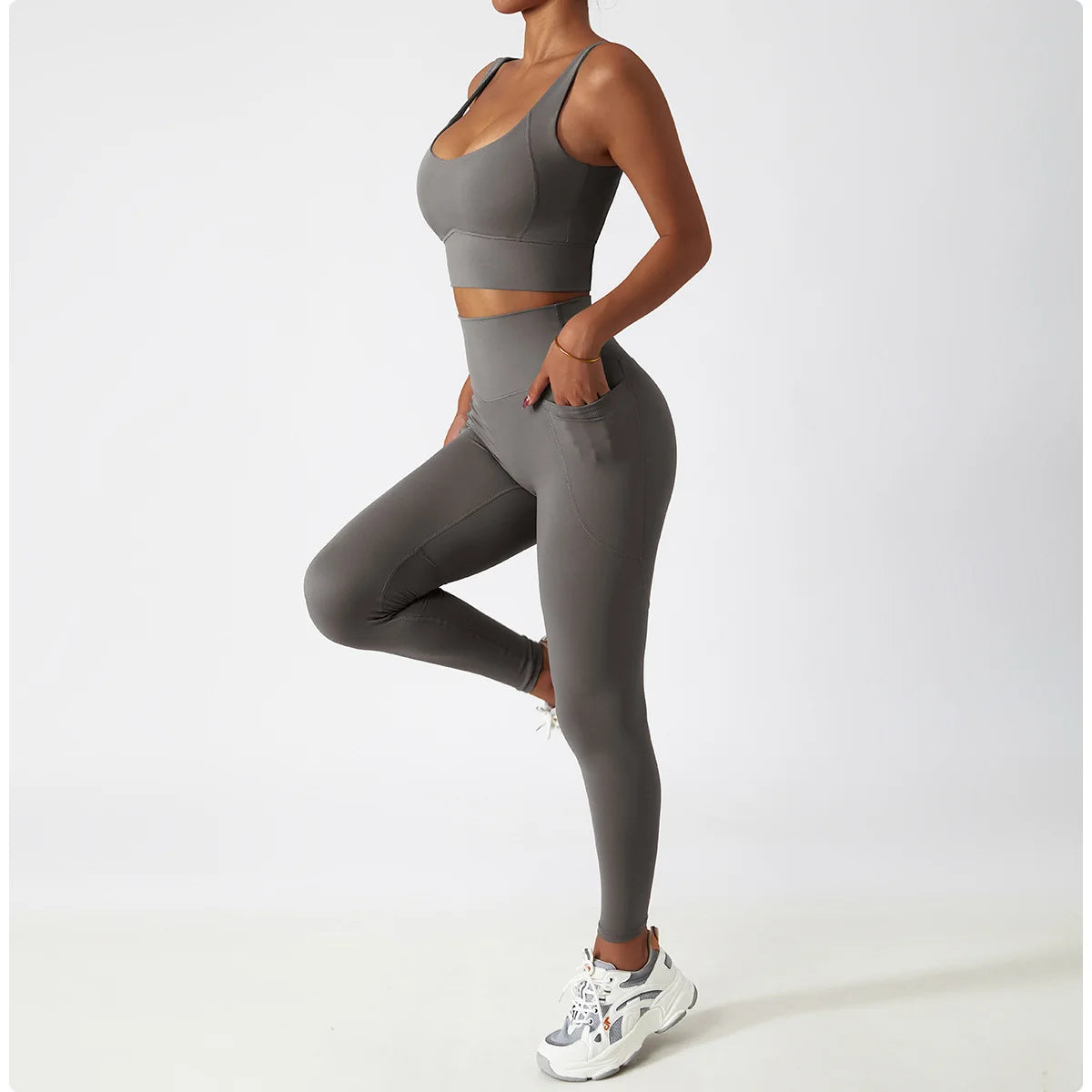 2PCS Seamless Women Tracksuit Yoga Set Workout Sportswear