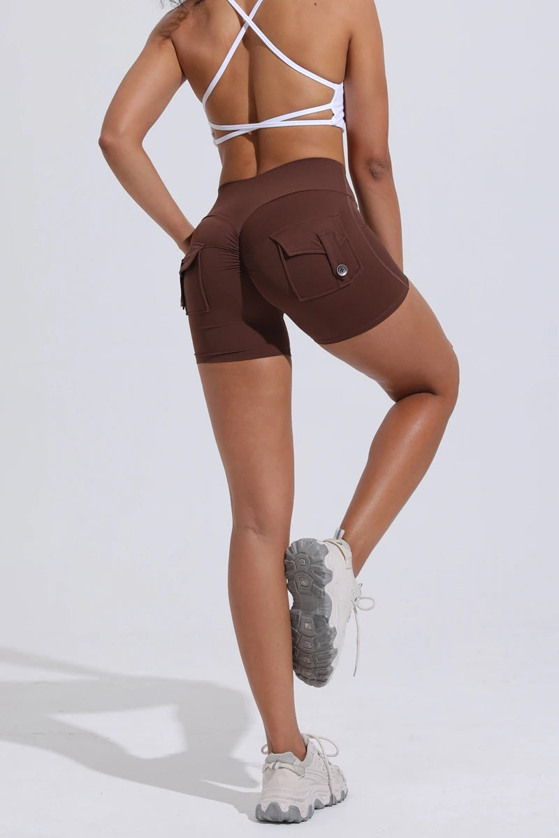 QINACTIVE Yoga Shorts for Women Pocket Scrunched Butt Gym Leggings High Waist Push Up Tights Sexy Booty Sports Shorts Fitness