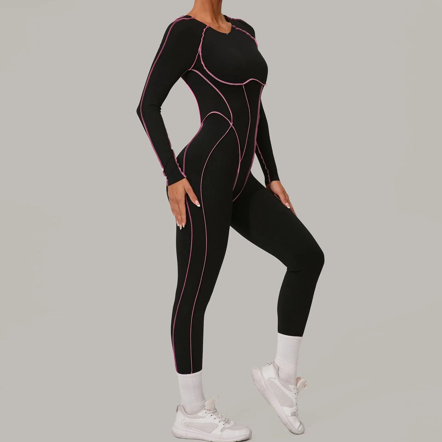 Yoga Suit Sport Fitness Seamless Line Contrast Color Skinny Pants One Piece