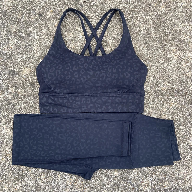 Solid Color Gym Fitness Set Tight Soft cross Fitness Bra 2pc