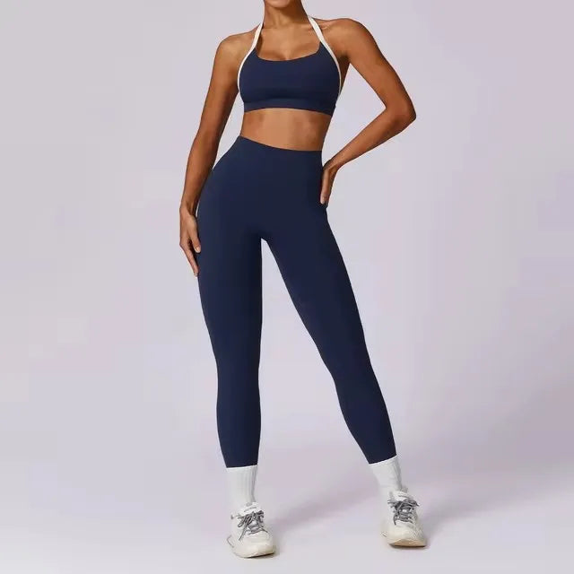2Pcs Gym Set Women Workout Backless Yoga Suit