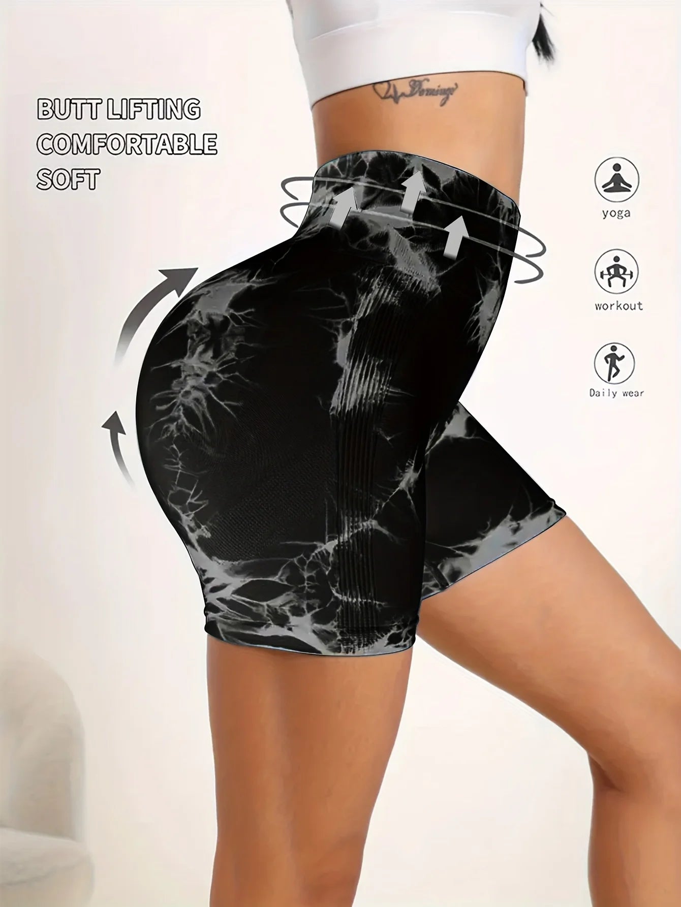 Seamless Tie Dye Yoga Shorts for Women High Waist Quick Dry Fitness Workout Running Shorts Lifting Hip Yoga Sports Tight Shorts