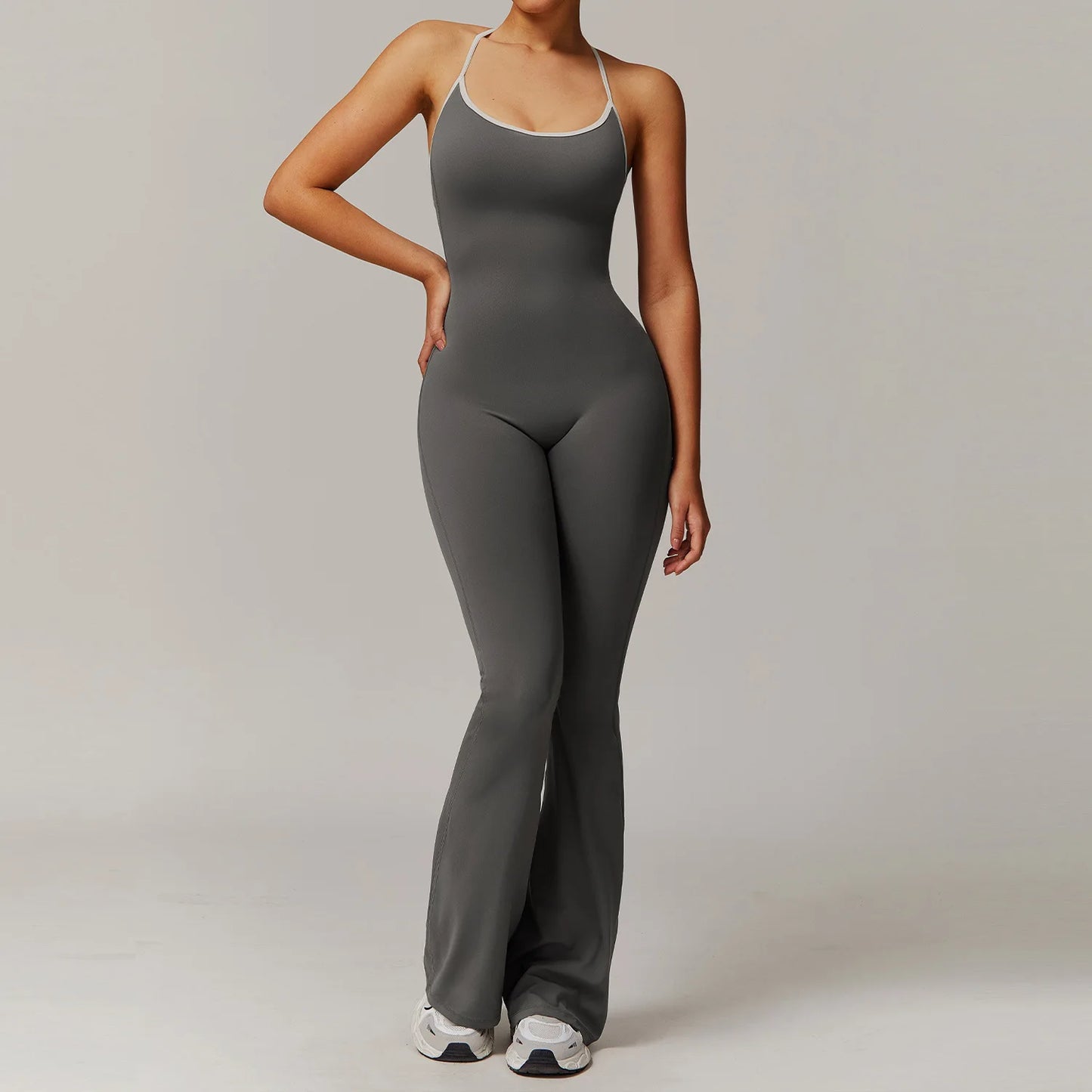 V Back Jumpsuit Gym Set