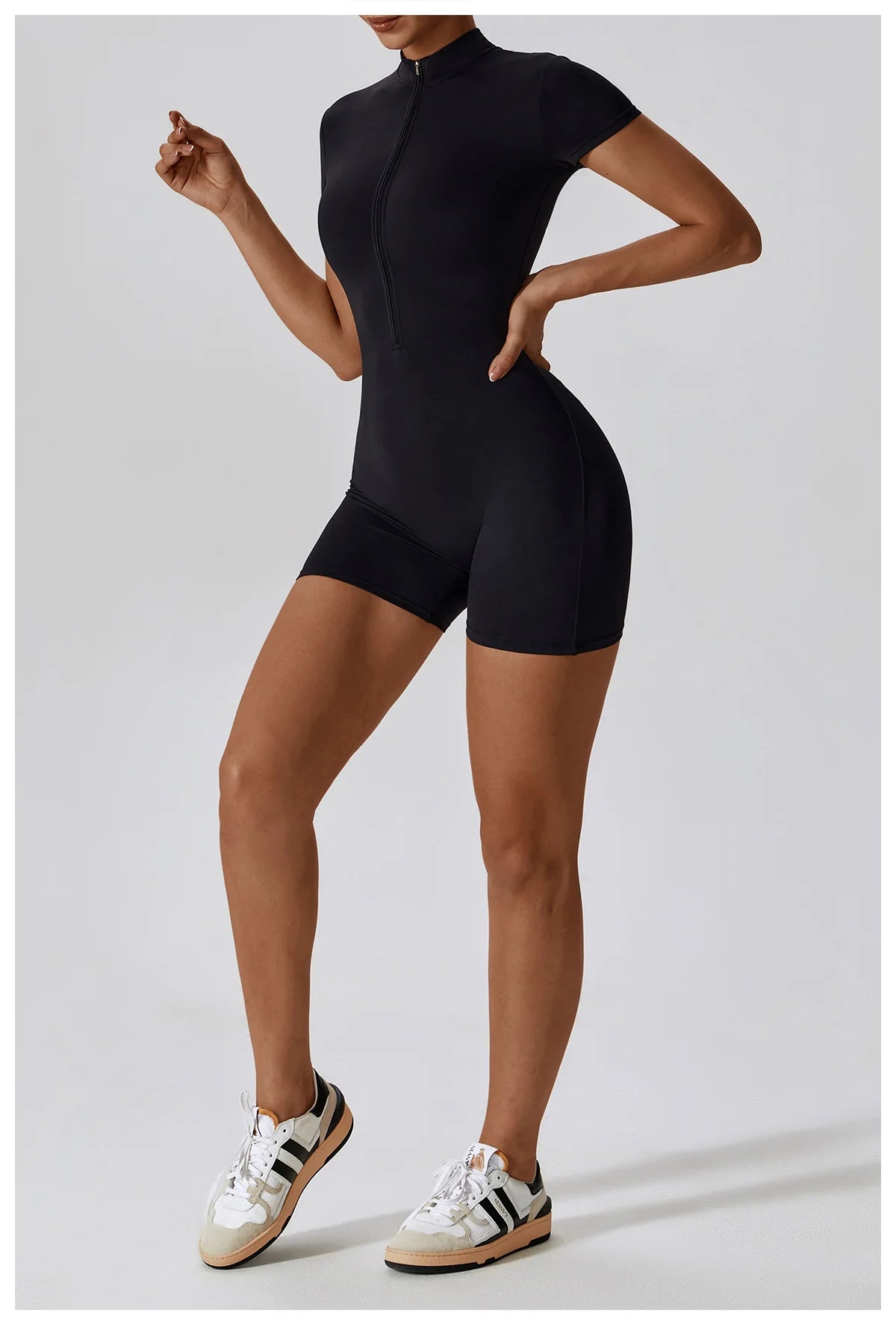 Summer Zipper Jumpsuit Short Sleeve Yoga Bodysuit