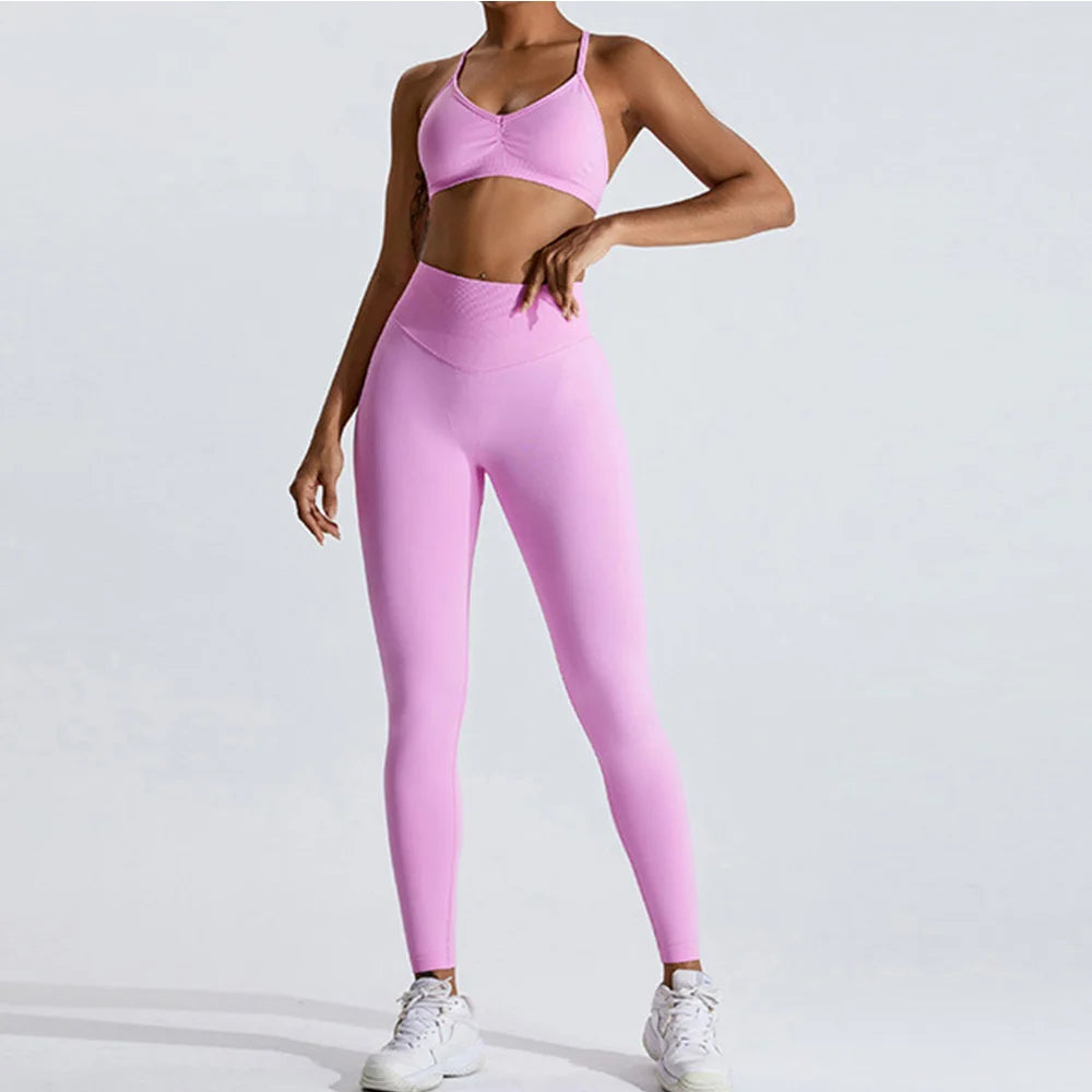 Gym Clothes Women 2 Pcs Yoga Set Sports Bra Seamless High Waist Leggings