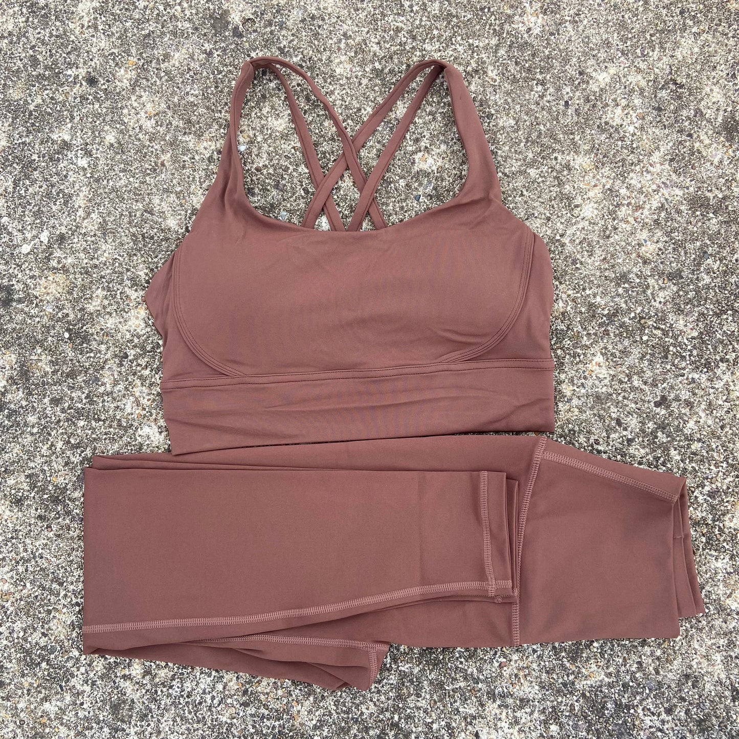 Solid Color Gym Fitness Set Tight Soft cross Fitness Bra 2pc