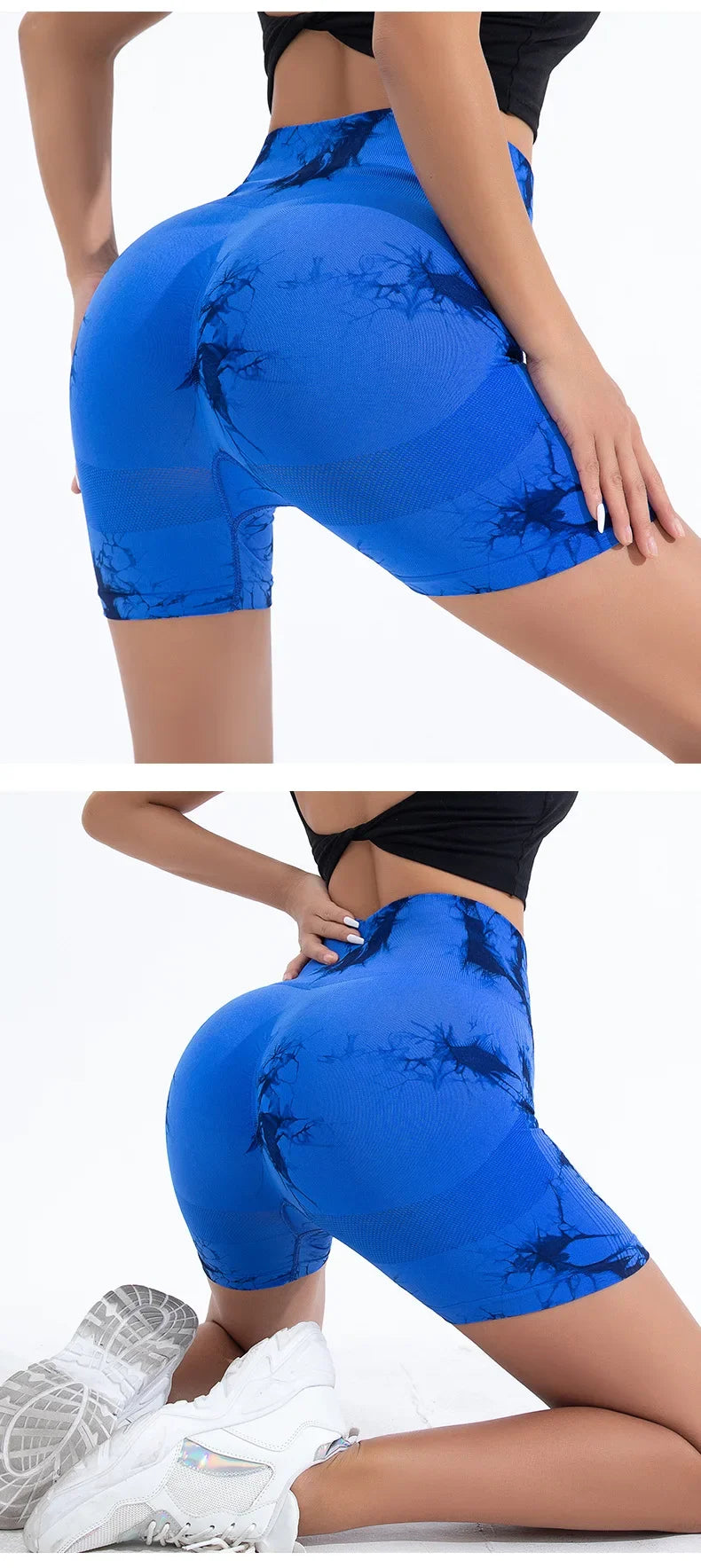 High Waist Yoga Shorts Women Seamless Push Up Shorts Gym Workout Running Shorts Tie Dye Fashion Knit Slim Three Point Pants
